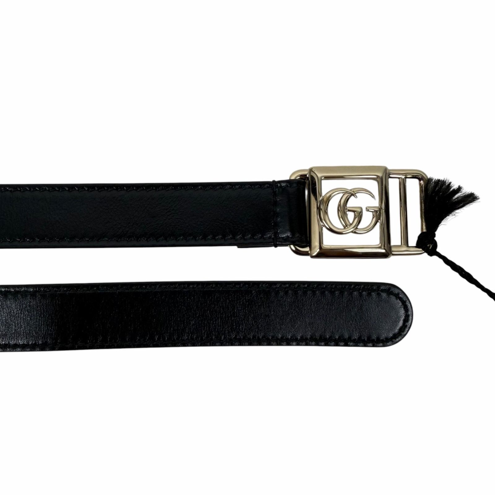 Gucci 20mm Leather Tie Belt Double GG Logo Black Silver Size 95/38 Gucci 20mm Leather Tie Belt Double GG Logo Black 95/38 main image 4