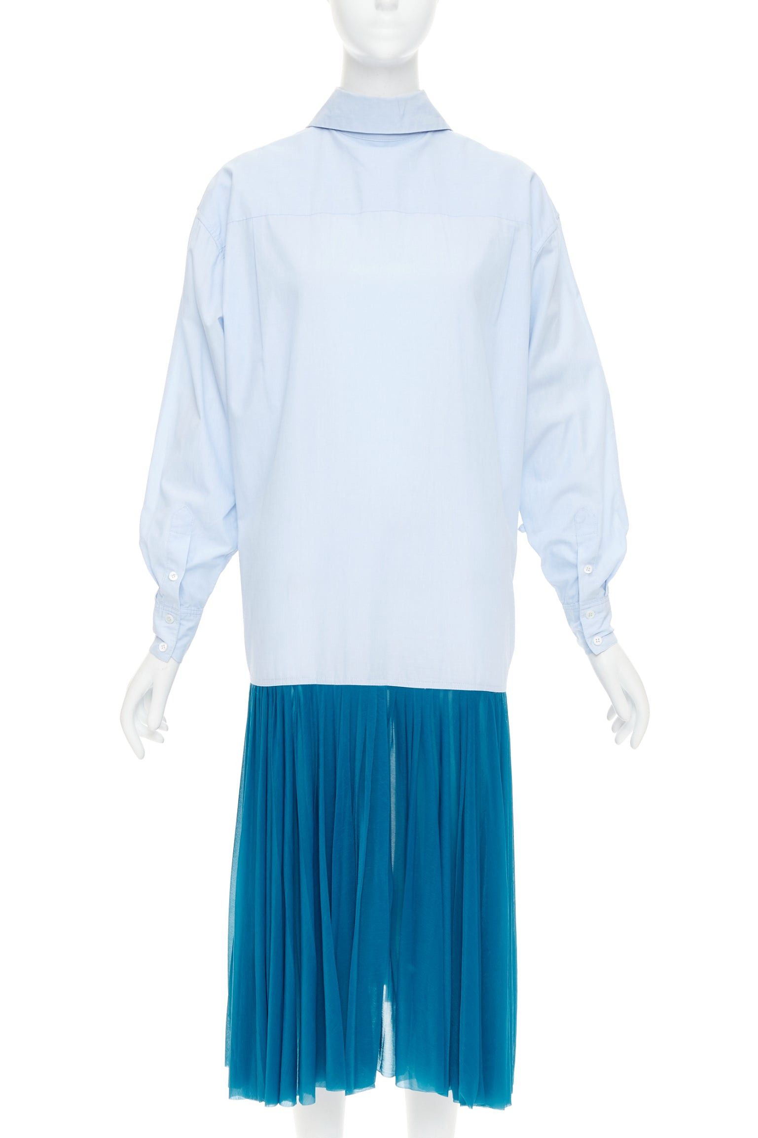 Celine OLD CELINE 2017 Runway blue colorblock reversed pleated hem shirt dress Size S / US 4 / IT 40 - 1 Thumbnail