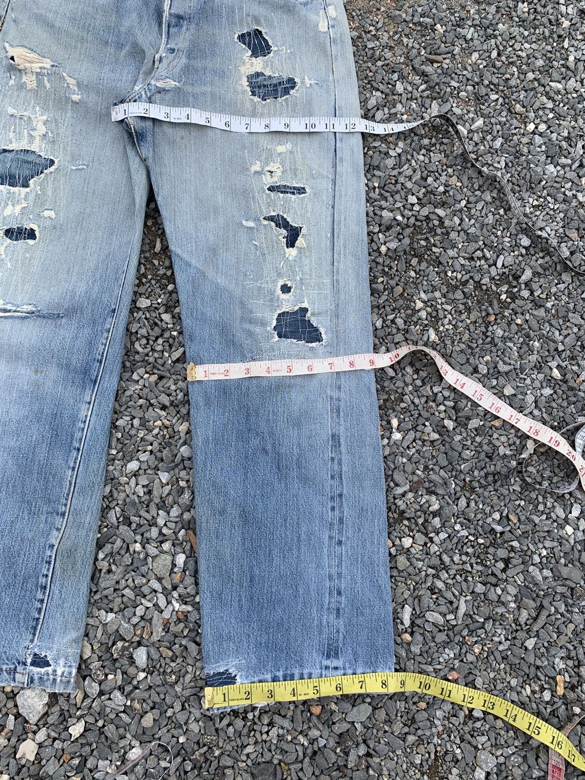 Kapital VINTAGE LEVIS 501XX BIG E SELVEDGE DAMAGE DISTRESSED DENIM Size US 30 / EU 46 - 22 Thumbnail
