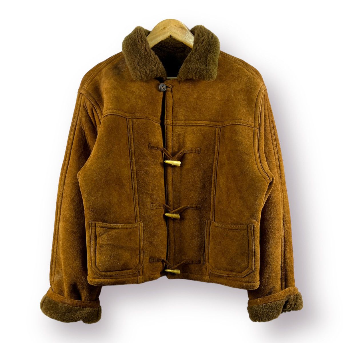 Leather 🔥 Barnstormer DUFFLE CROP JACKET LEATHER GENUINE FUR COLLAR Size S / US 4 / IT 40 - 1 Thumbnail
