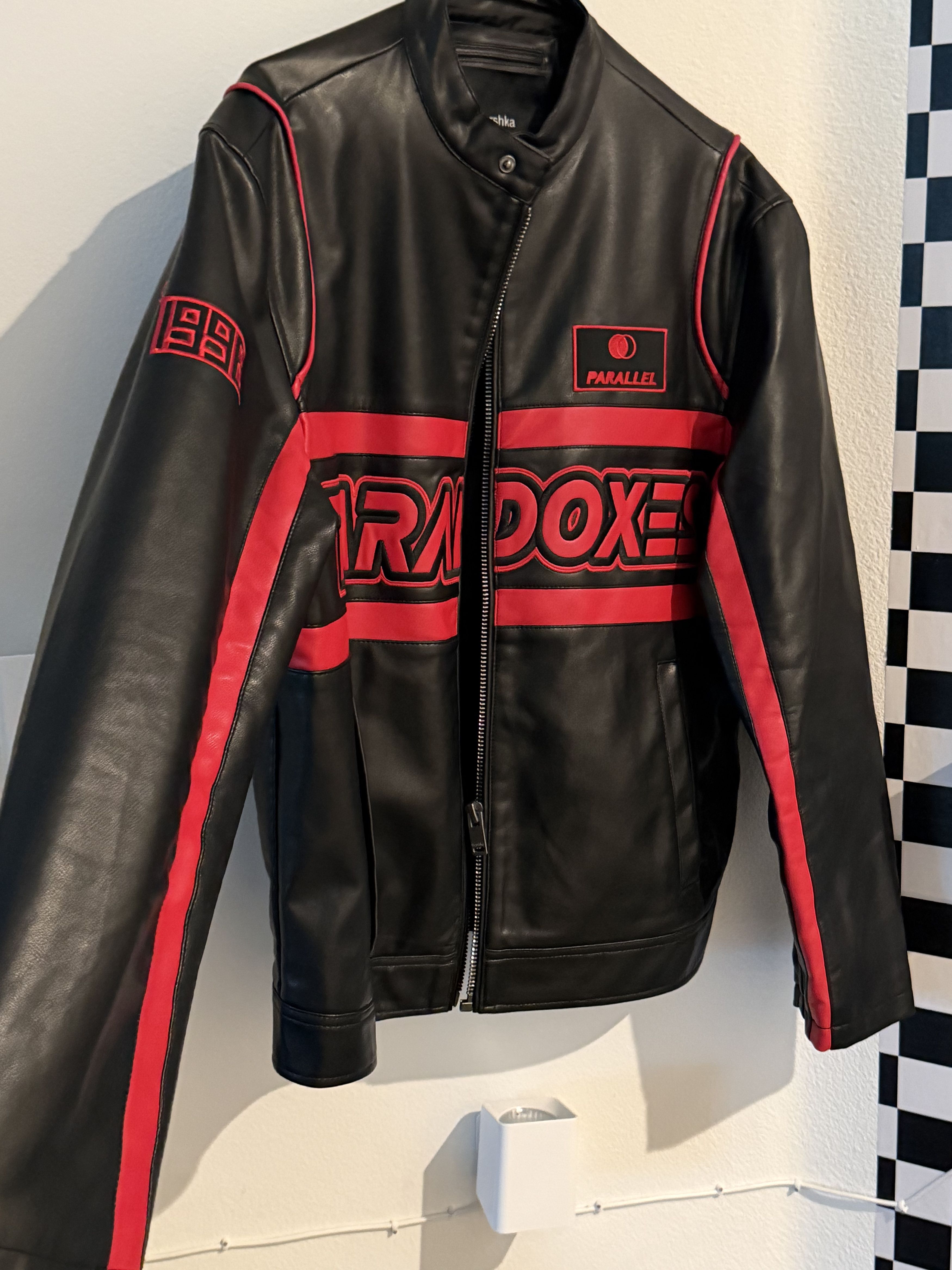 Bershka Black & Red "Horny" Moto Jacket Size US M / EU 48-50 / 2 - 1 Thumbnail