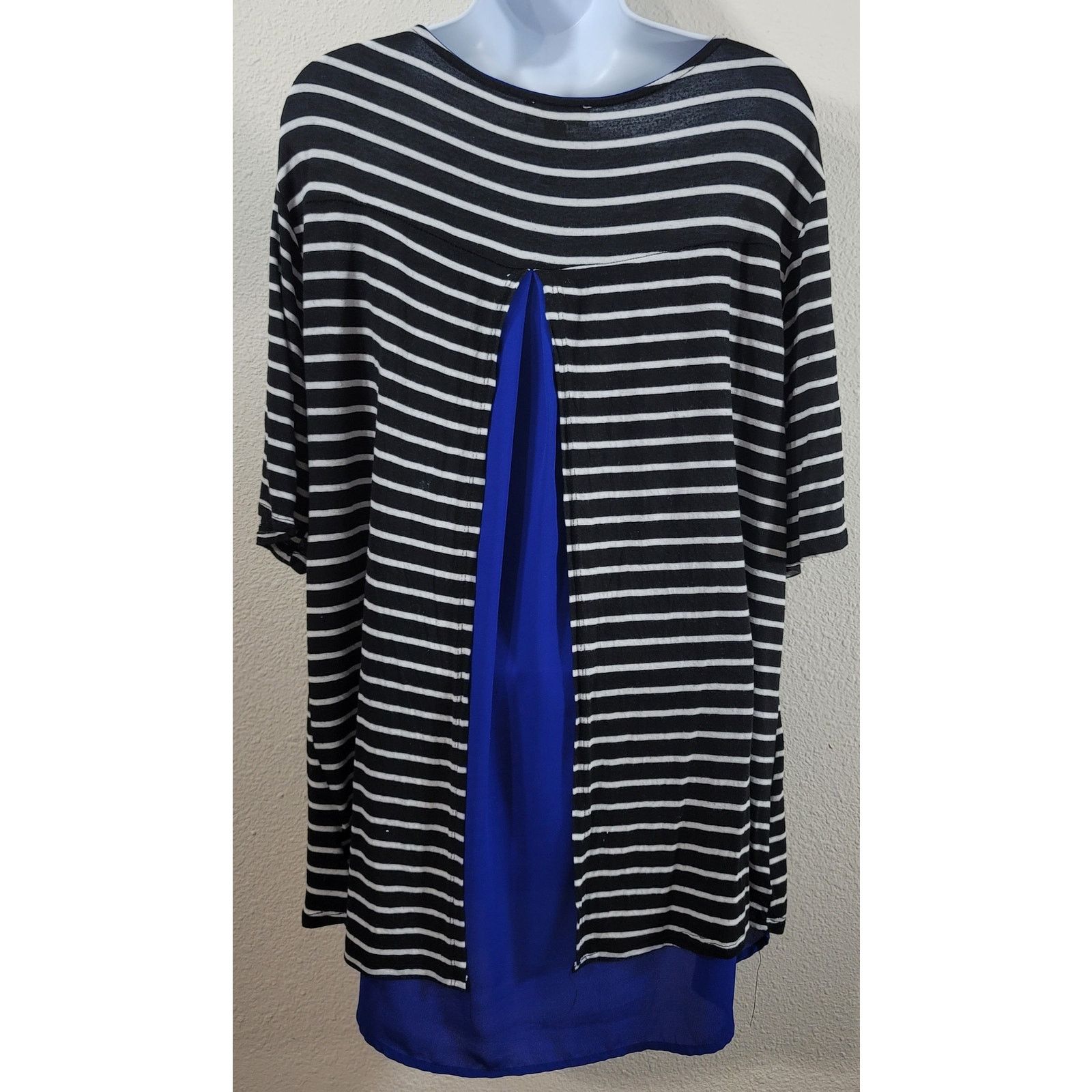 Other Misia Black White Stripe Blue Back Panel Insert Top 3X Plus Size 3XL / US 20-22 - 2 Thumbnail