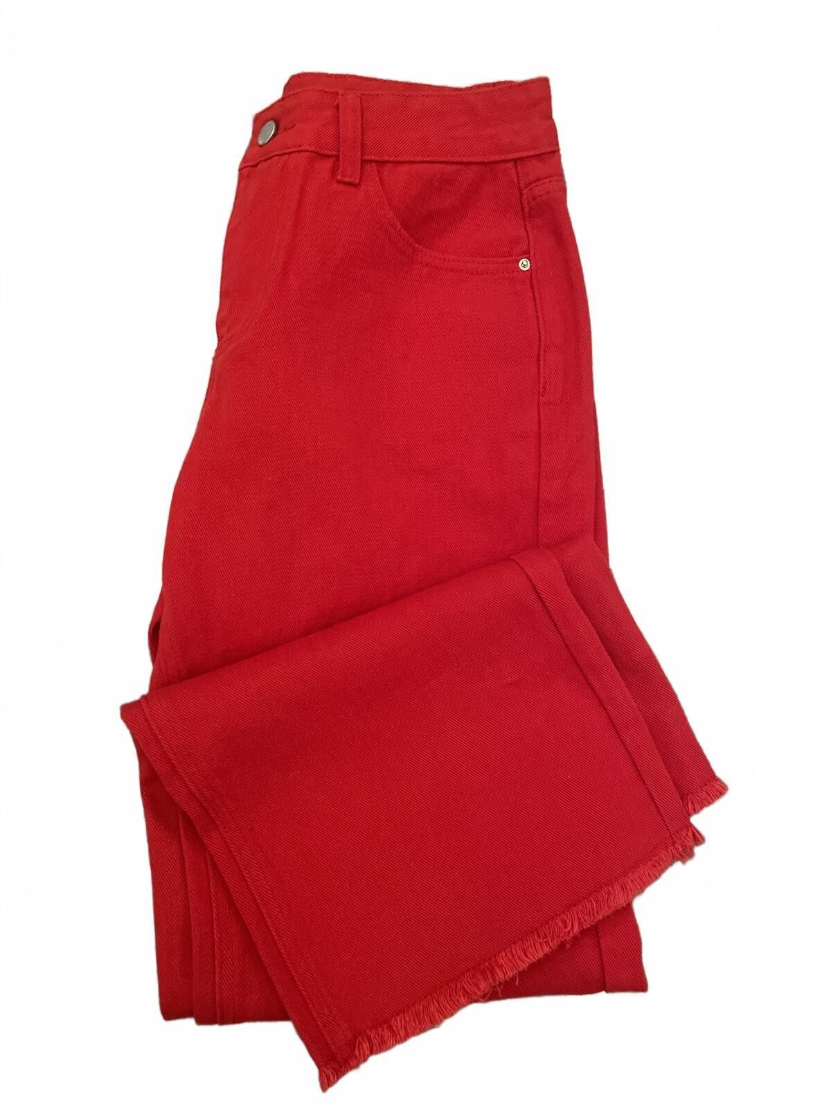 Cyderhouse Cider Wide Leg Jeans Women's Medium Frayed Hem Red Cotton Size 32" / US 10 / IT 46 - 7 Thumbnail