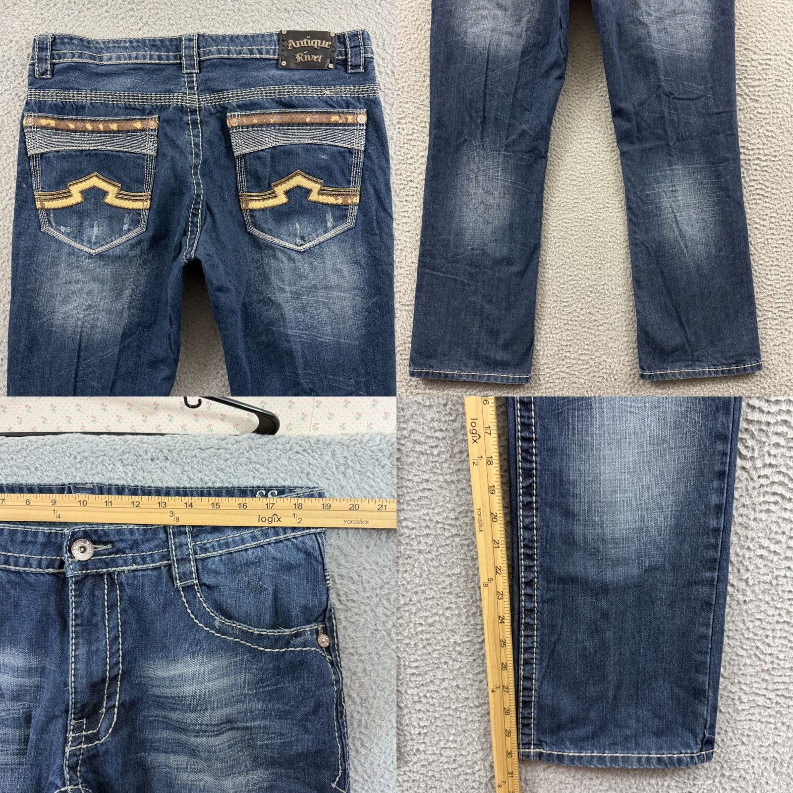 Denime Antique Rivet Jeans 38x30 Blue Bootcut Denim Western 5-Pocket Regular Mens Capable Distressed Size US 38 / EU 54 - 8 Thumbnail