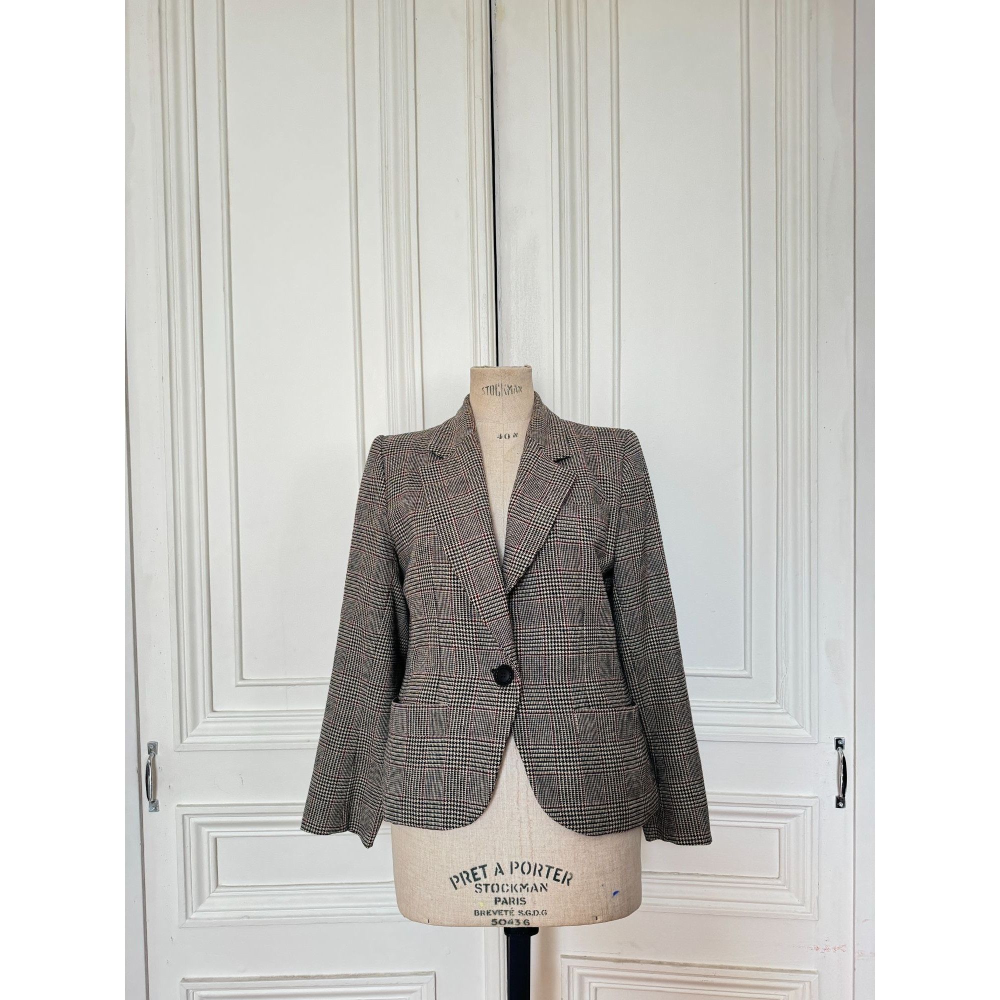 Yves Saint Laurent Vintage Grey Checkered Wool Blazer Size M / US 6-8 / IT 42-44 - 1 Thumbnail