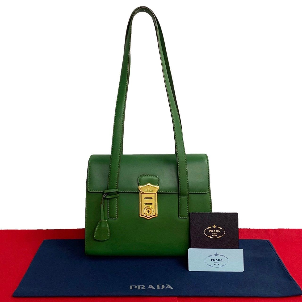 image of Prada Leather Handbag in Green, Women's