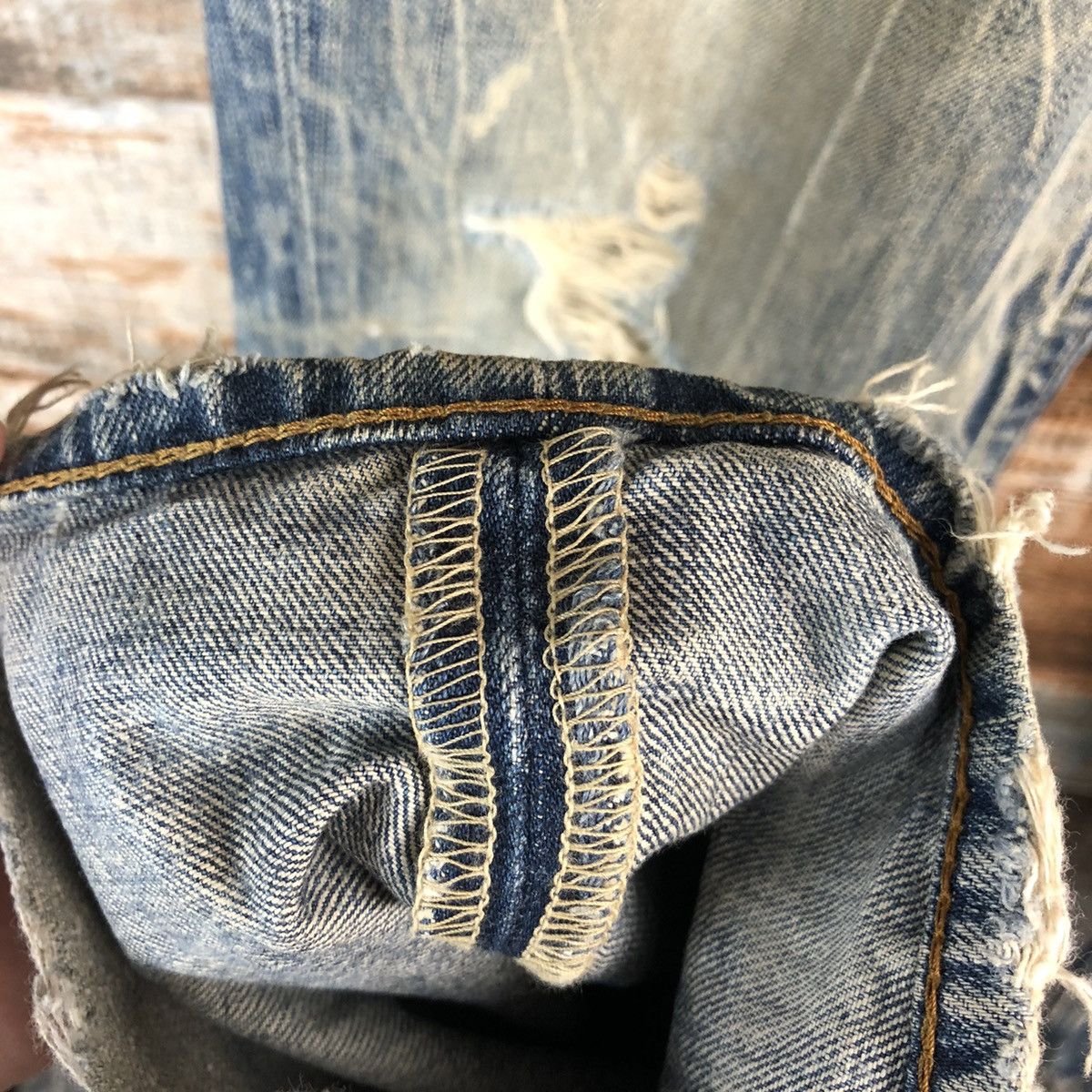 Levi's Levis 502 Blue faded ripped vintage jeans Denim Pants #A2608 Size US 33 - 13 Thumbnail