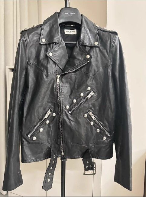 Saint Laurent Paris Leather Studded Jacket by Hedi Slimane