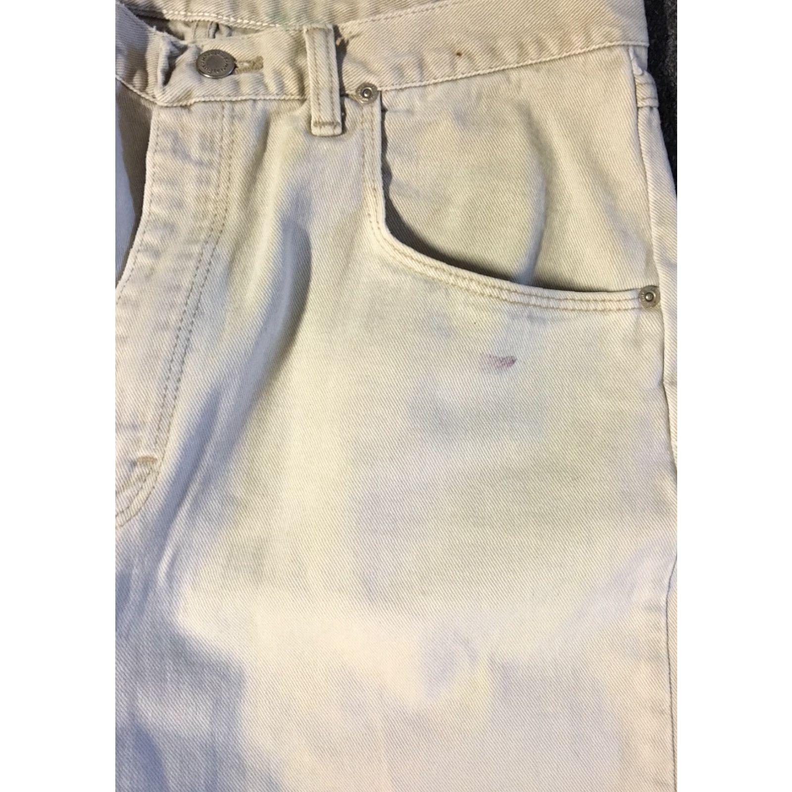 Wrangler VINTAGE Wrangler Jeans 90s Distressed Painted Pocket Straight 33/31 Men Beige Denim USA Punk Grunge 80s 70s Rock Western Motorcyclist Style Size US 33 - 7 Thumbnail
