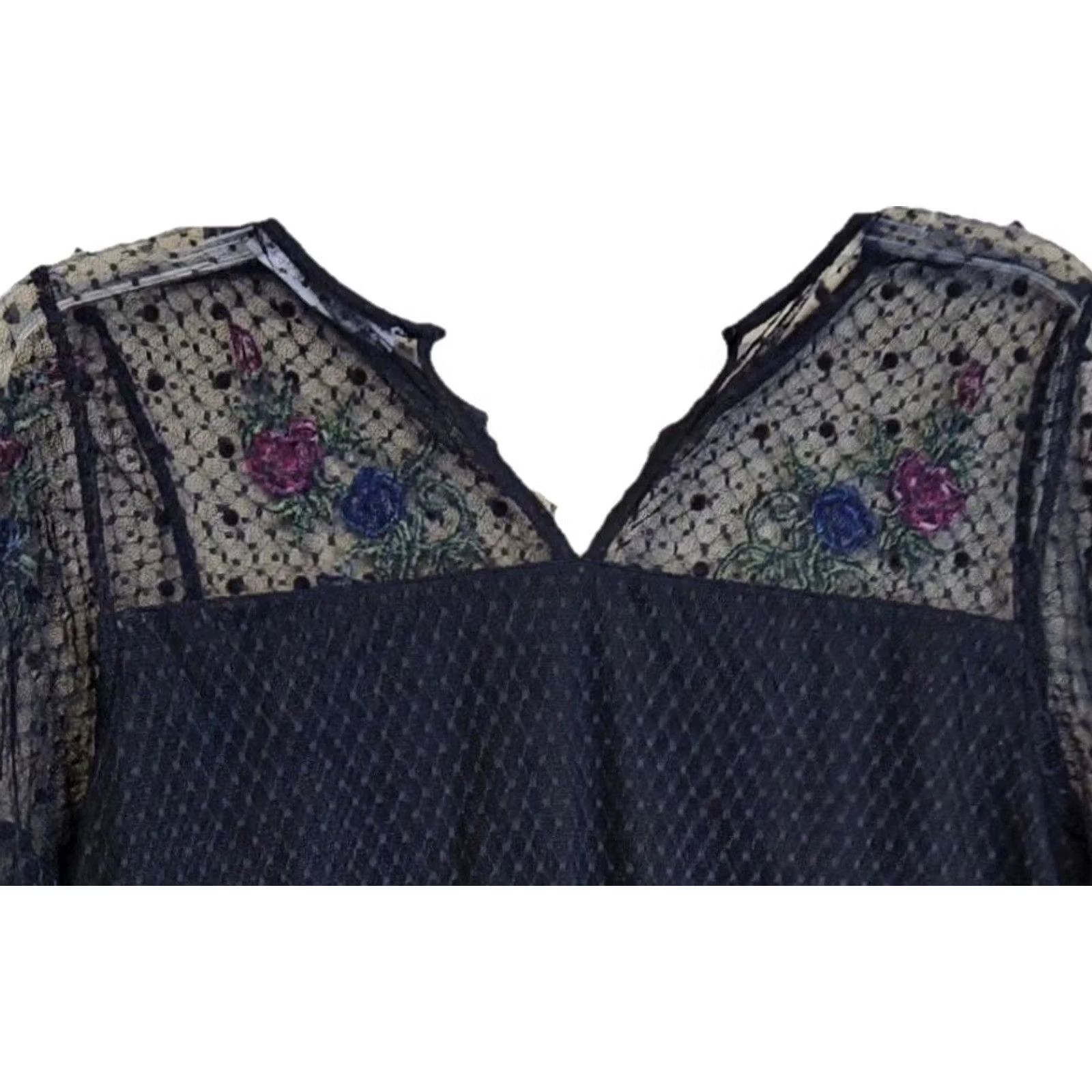 Vintage Valerie Stevens Blouse Puff Sleeve Floral Lace Embroidered Black S Women Regular Size S / US 4 / IT 40 - 5 Thumbnail
