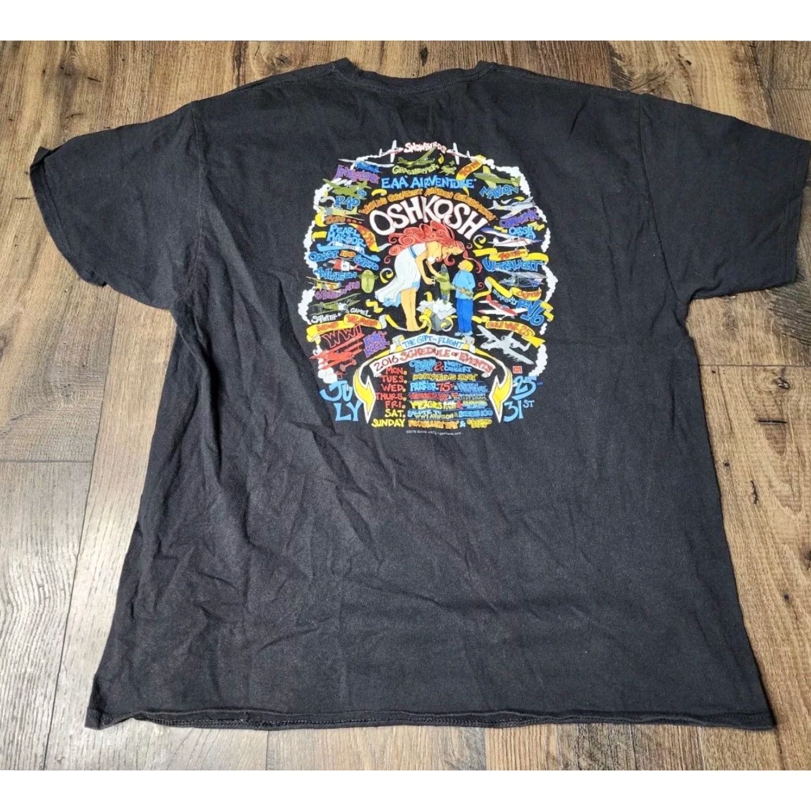 Hanes Oshkosh Aviation Air Show Double Sided Graphic T Shirt Black XL Mens Size US XL / EU 56 / 4 - 2 Thumbnail