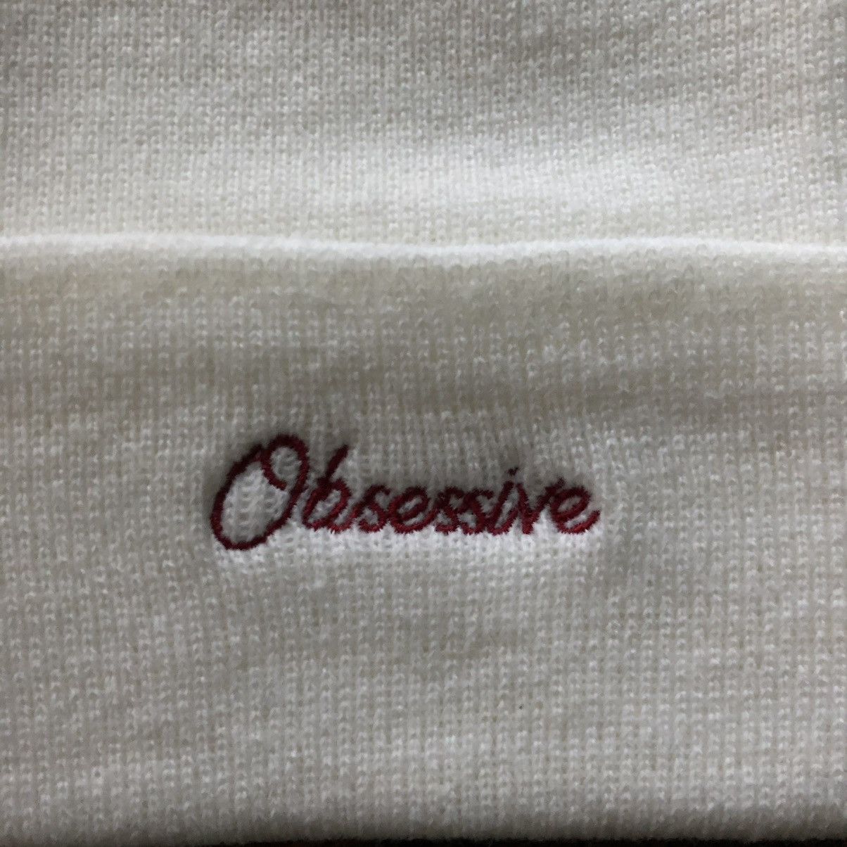 Other Obsessive Custom Made Beanie - White with Burgundy Size ONE SIZE - 3 Thumbnail