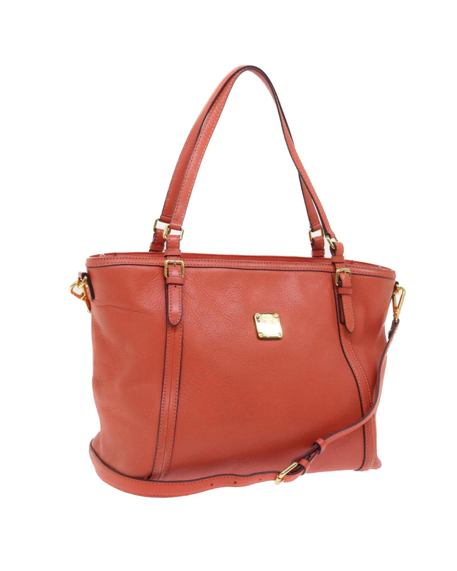 image of MCM Orange Leather 2-Way Shoulder Bag, Women's