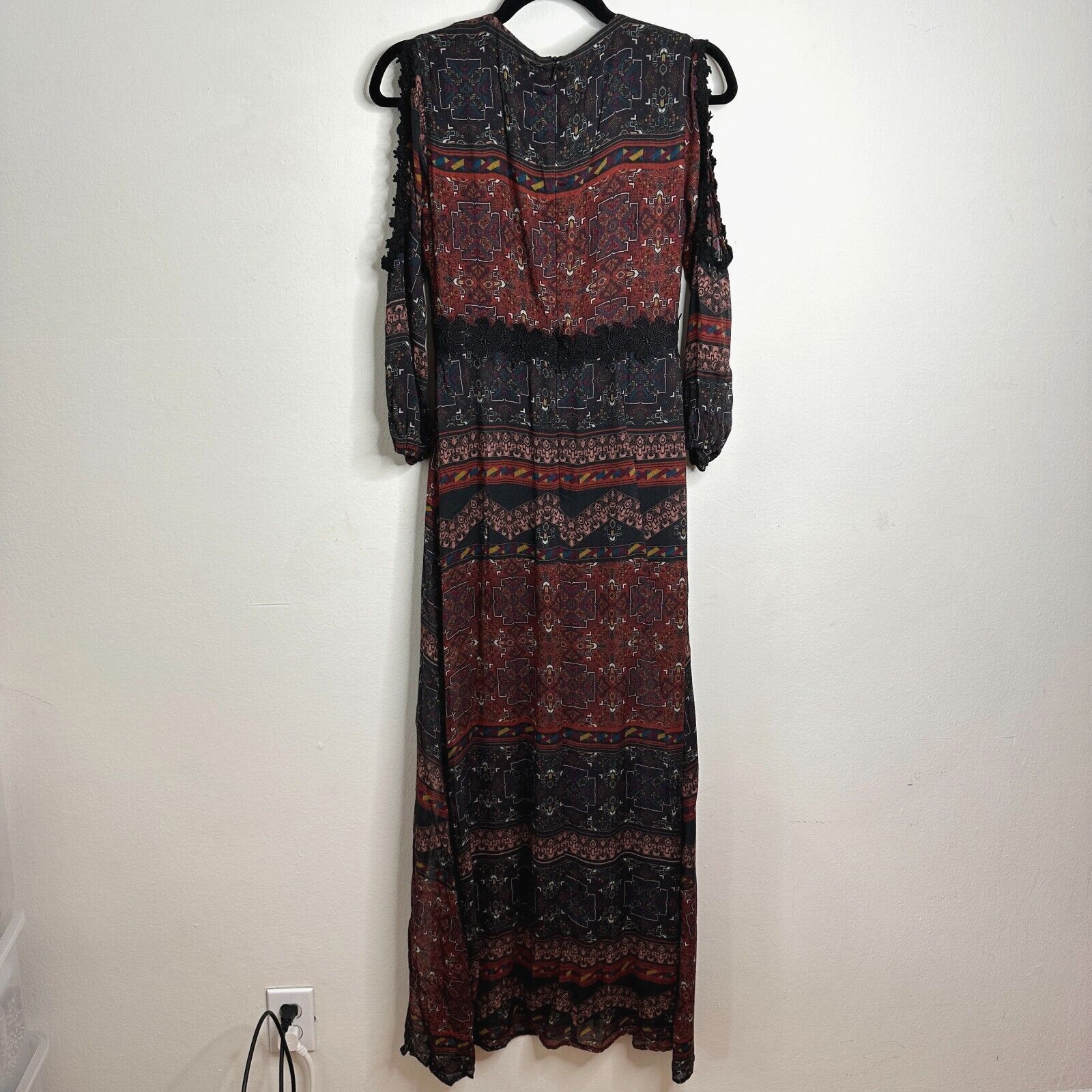 Other Line & Dot Black Rust Aztec Lace Slit Maxi Cold Shoulder M Size M / US 6-8 / IT 42-44 - 2 Thumbnail
