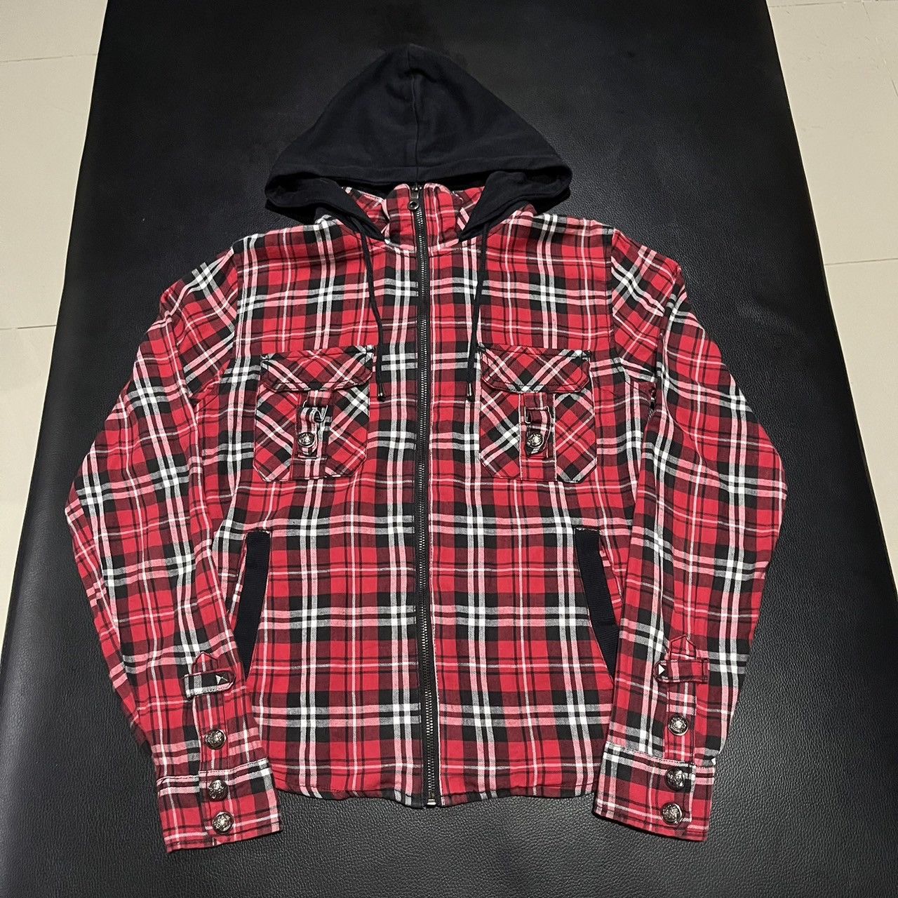 Japanese Brand Clone Devgru Visual Kei Japanese Style Red Plaid Zip Hooded Size M / US 6-8 / IT 42-44 - 1 Thumbnail