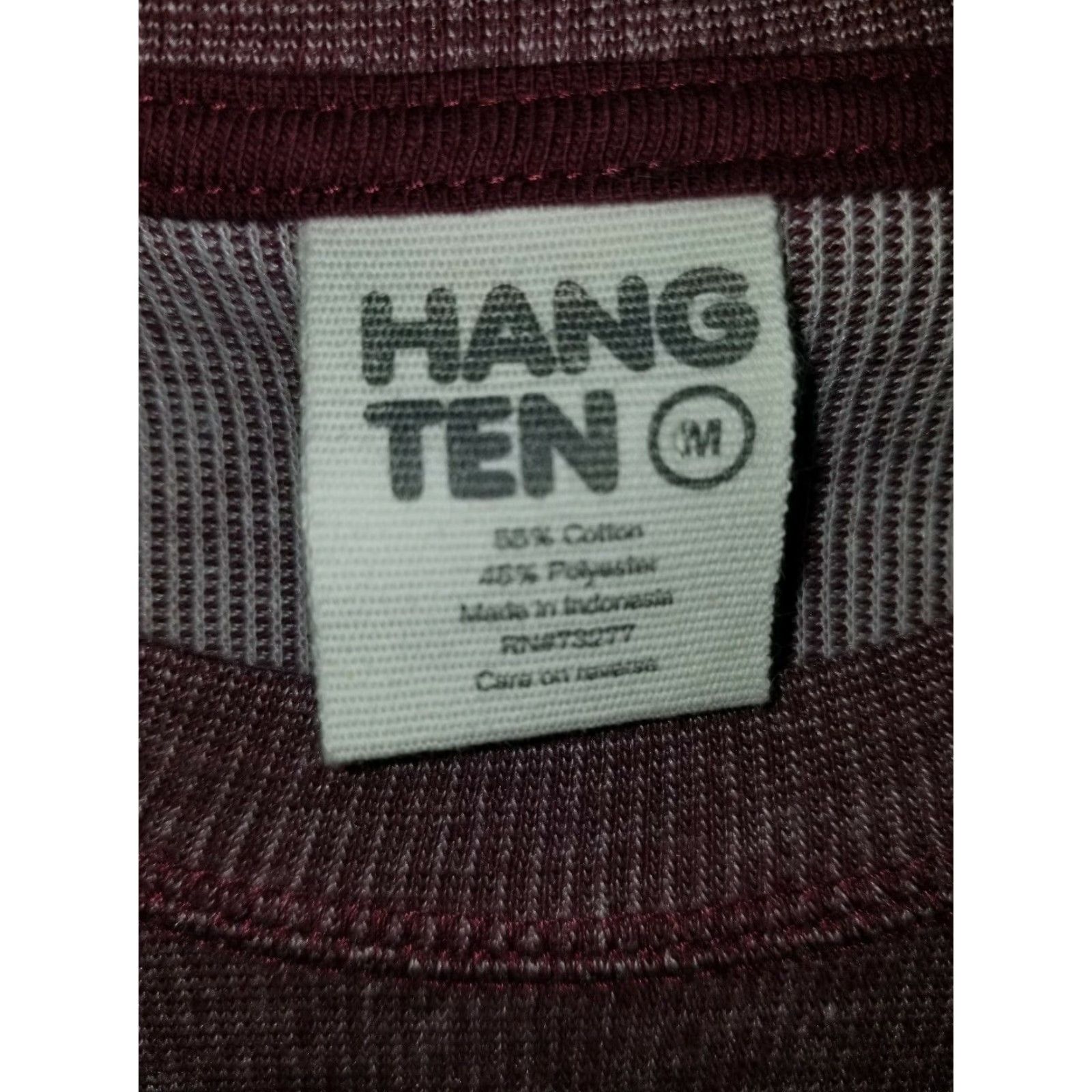 Hang Ten Hang Ten T-Shirt Mens M Retro Burdundy Heathered Long Sleeve Crew Neck Cotton Blend Shirt Size US M / EU 48-50 / 2 - 2 Thumbnail