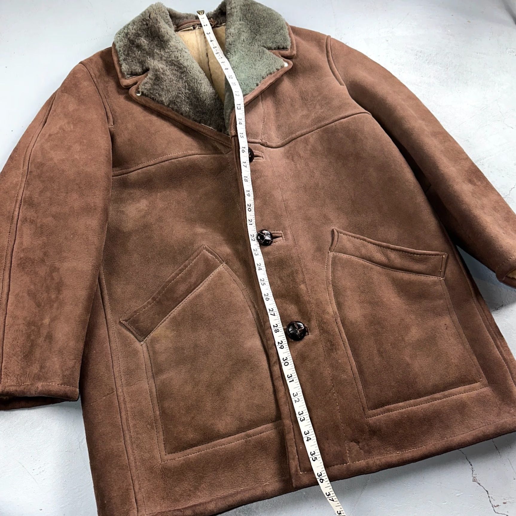 Vintage VTG Mens Coat Suede 60s Western Ranch Trucker Jacket Fur Sherpa 44 Brown 1960s Size US S / EU 44-46 / 1 - 7 Thumbnail
