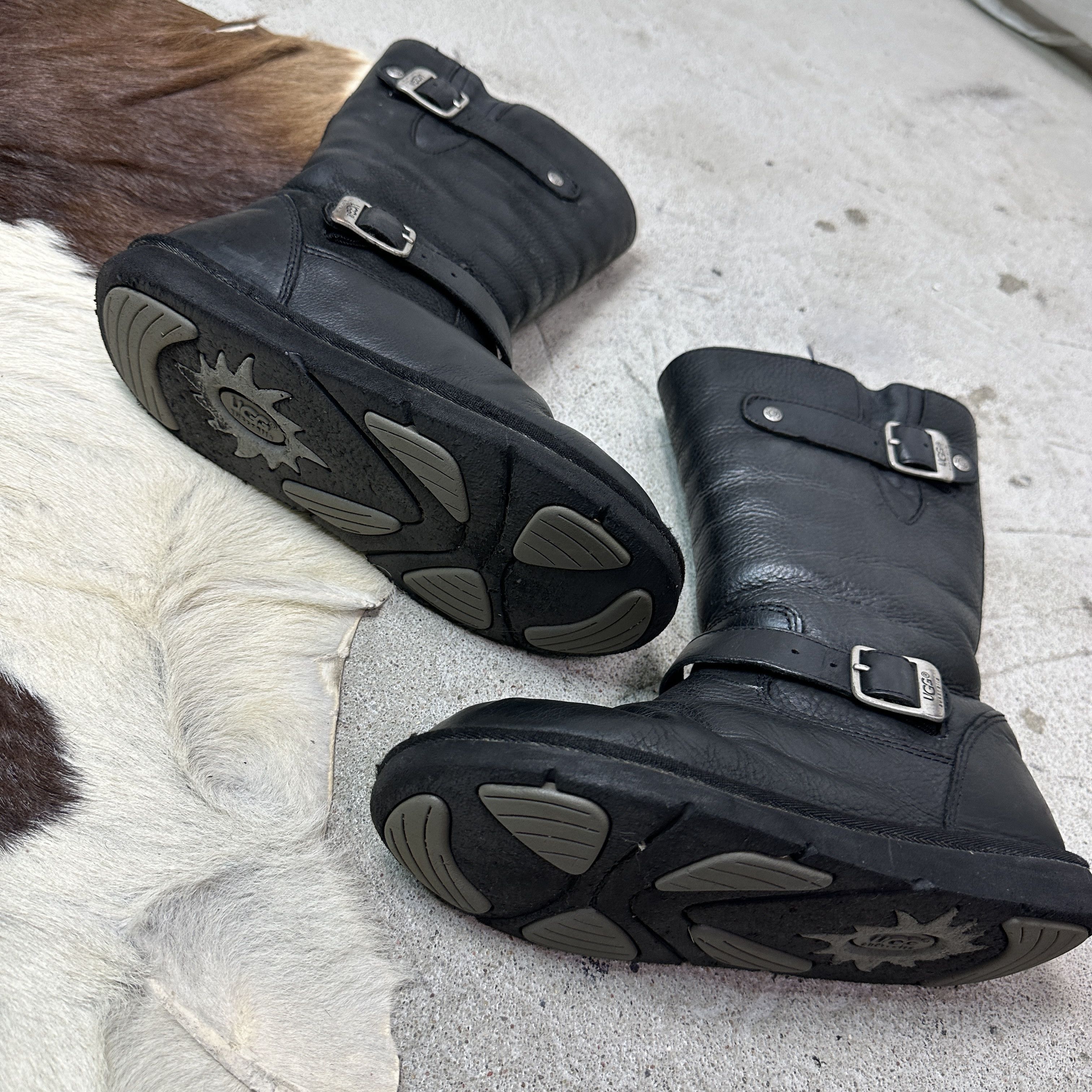 Vintage Leather Biker UGG Buckled Snow Boots Y2K