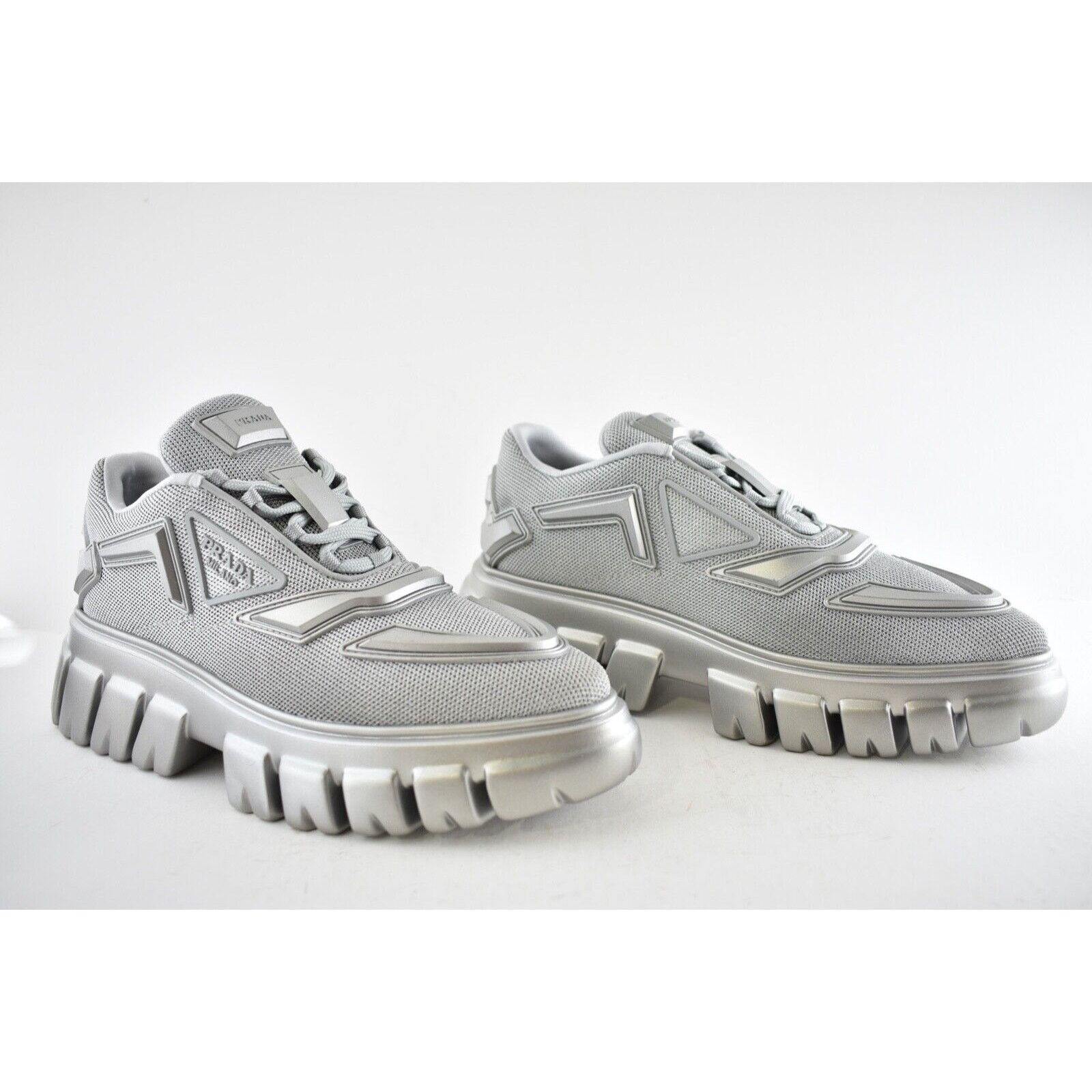 Prada Prada Monolith Lug Sole Silver Platform Flat Low Sneaker 39 Size US 9 / IT 39 - 4 Thumbnail
