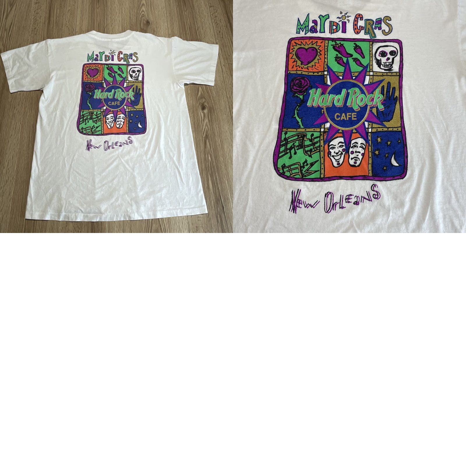 Hard Rock Cafe VINTAGE Hard Rock Cafe Mardi Gras T-Shirt Large White Mens Size US L / EU 52-54 / 3 - 8 Thumbnail