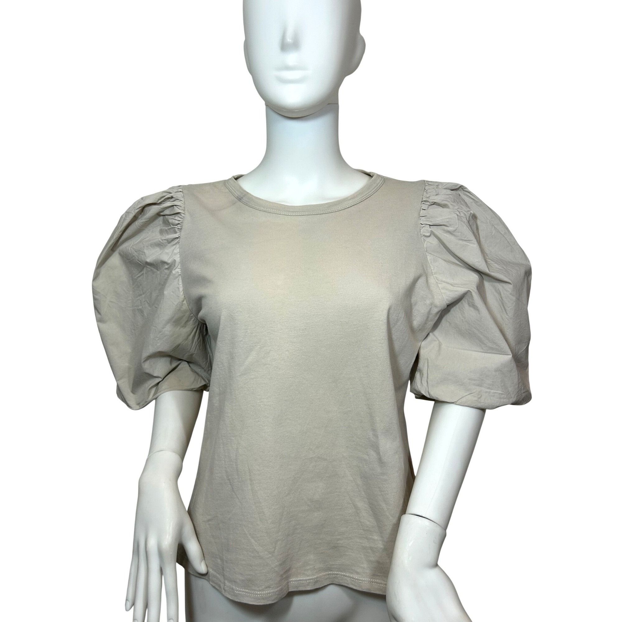 H&M H&M Women Top M Beige Round Neck Short Voluminous Balloon Sl Size M / US 6-8 / IT 42-44 - 1 Thumbnail
