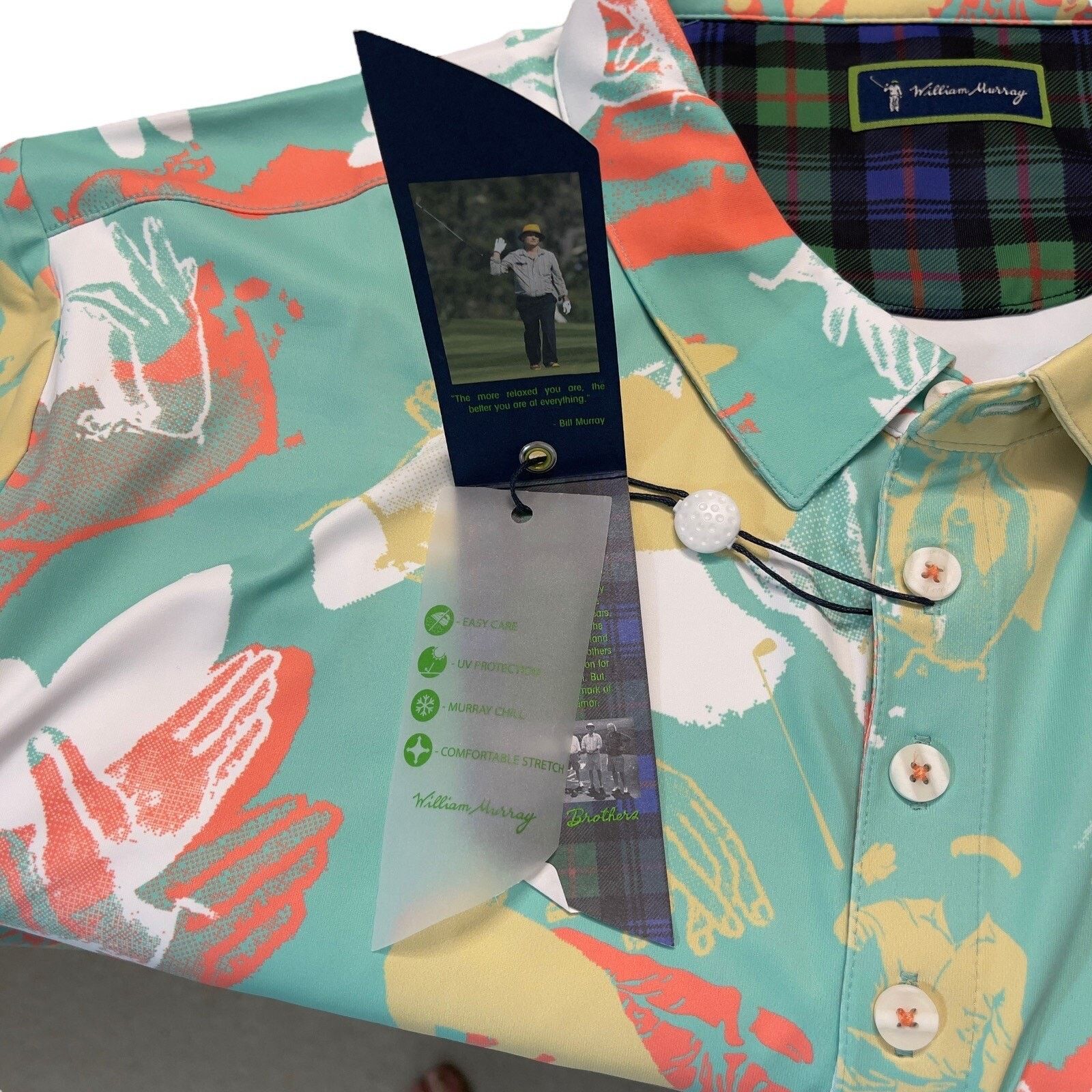 Ashworth William Murray Retro Seafoam Happy Hands Golf Shirt Mens 2XL Size US XXL / EU 58 / 5 - 21 Thumbnail