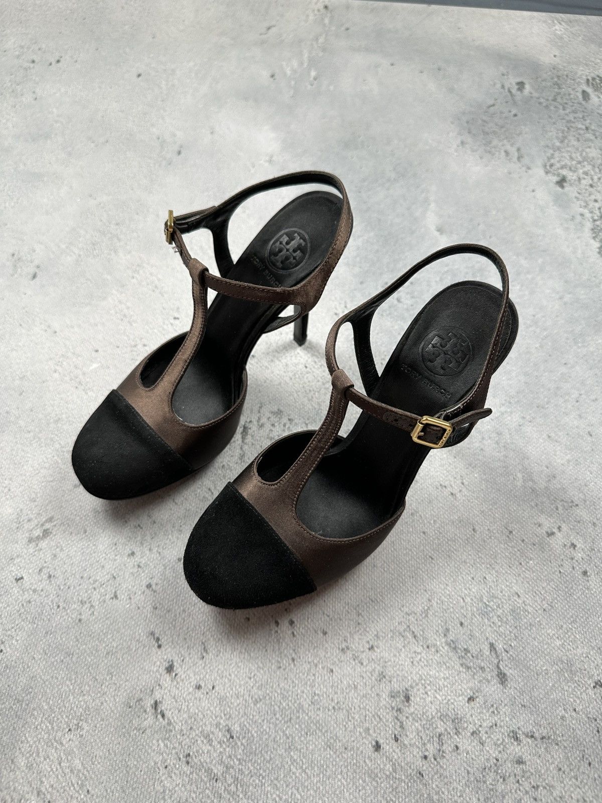 Tory Burch Vintage Tory Burch Two-Tone Satin & Suede T-Strap High Heels Size US 8.5 / IT 38.5 - 3 Thumbnail