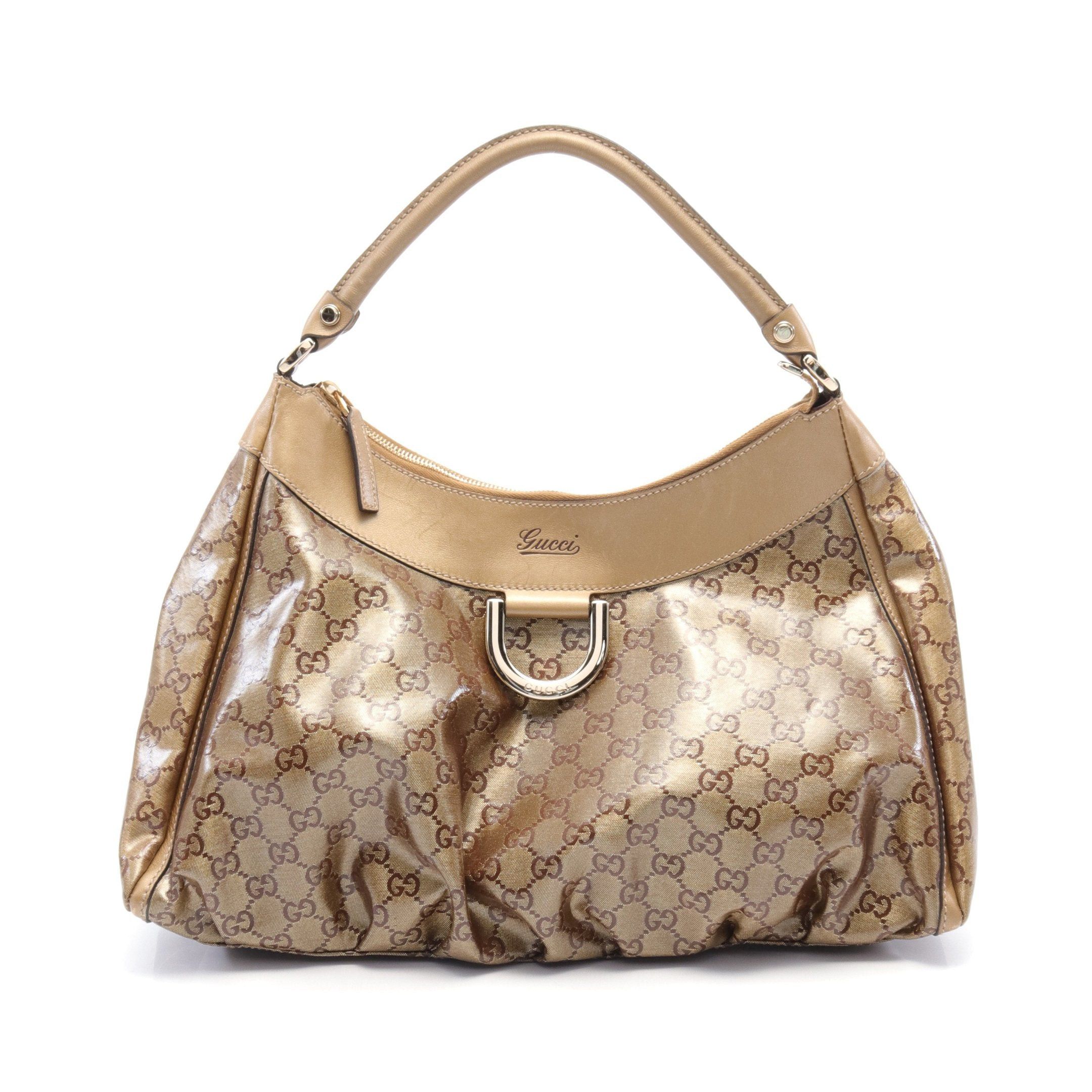 image of Gucci Abby GG Crystal One Shoulder Bag Coated Canvas Leather Gold Light Brown, Women's