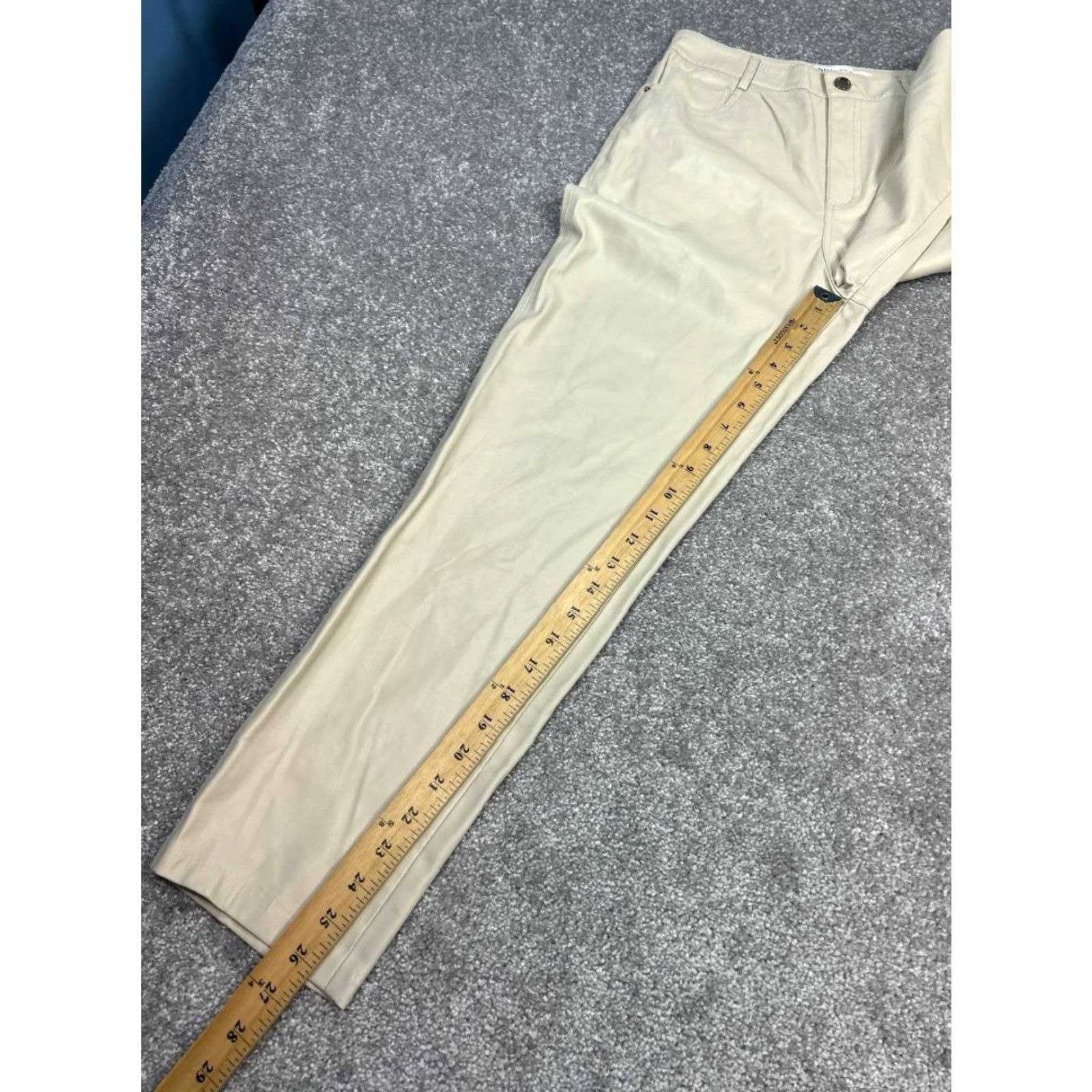 Zara Zara Pants Womens 6 Beige Ecru Faux Leather High Rise Straight Leg Streetwear Size 28" / US 6 / IT 42 - 5 Thumbnail