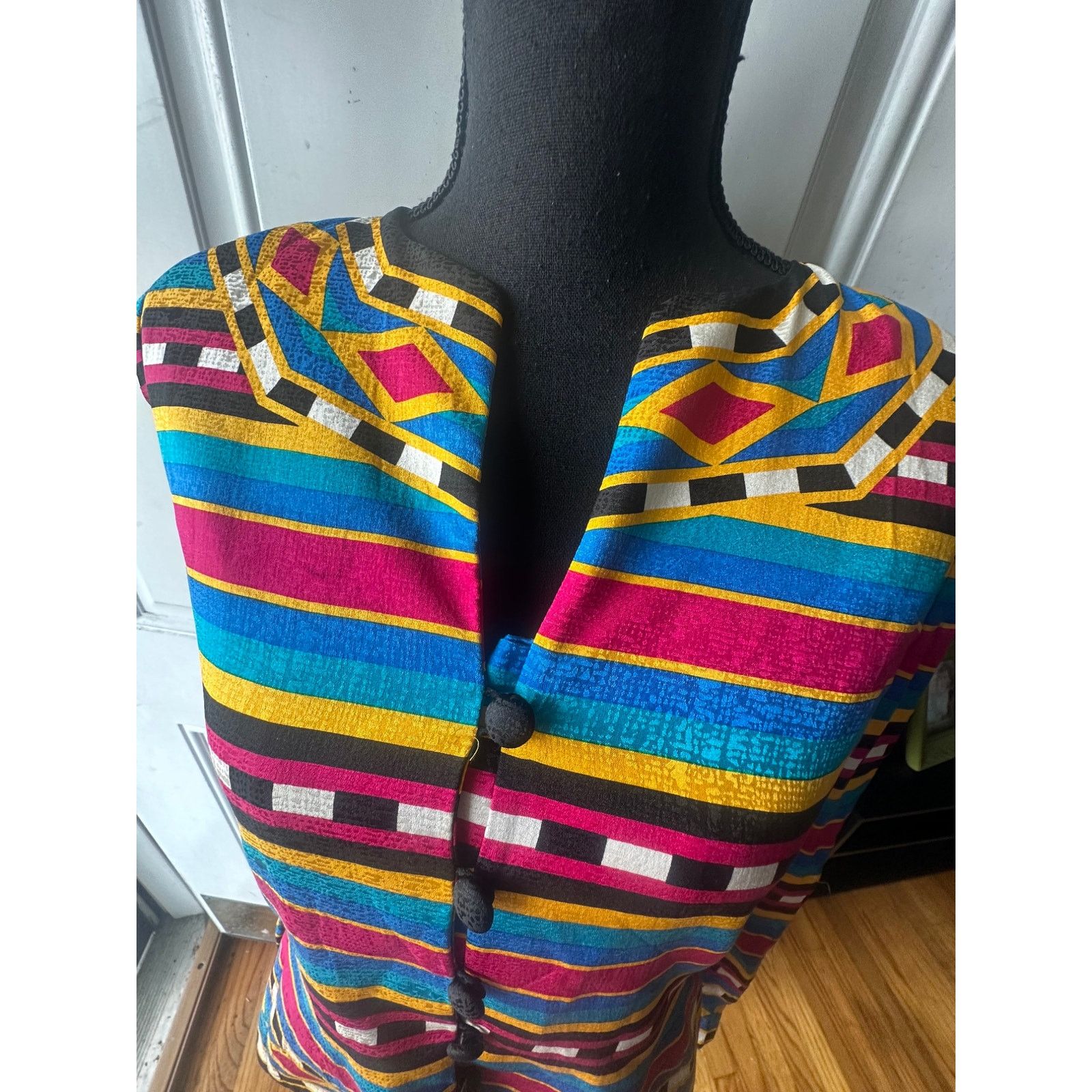 Adrianna Papell Adrianna Papell 100% Silk Colorful Striped Blazer Size M / US 6-8 / IT 42-44 - 2 Thumbnail