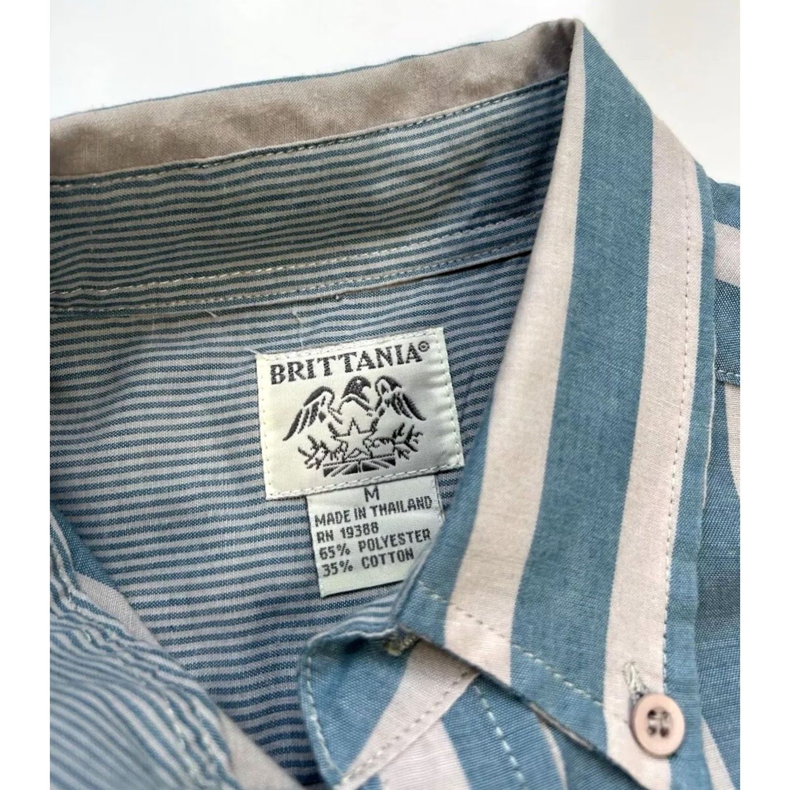 Vintage VINTAGE Britannia Button-Down Shirt Striped Blue Men M Short Sleeve Button Up Kid? Size US M / EU 48-50 / 2 - 3 Thumbnail