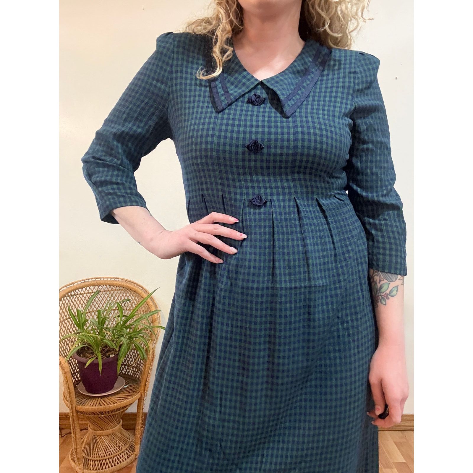 Other Vintage 90s Dark Academia Collared Plaid Midi Dress size 14 Size XL / US 12-14 / IT 48-50 - 4 Thumbnail