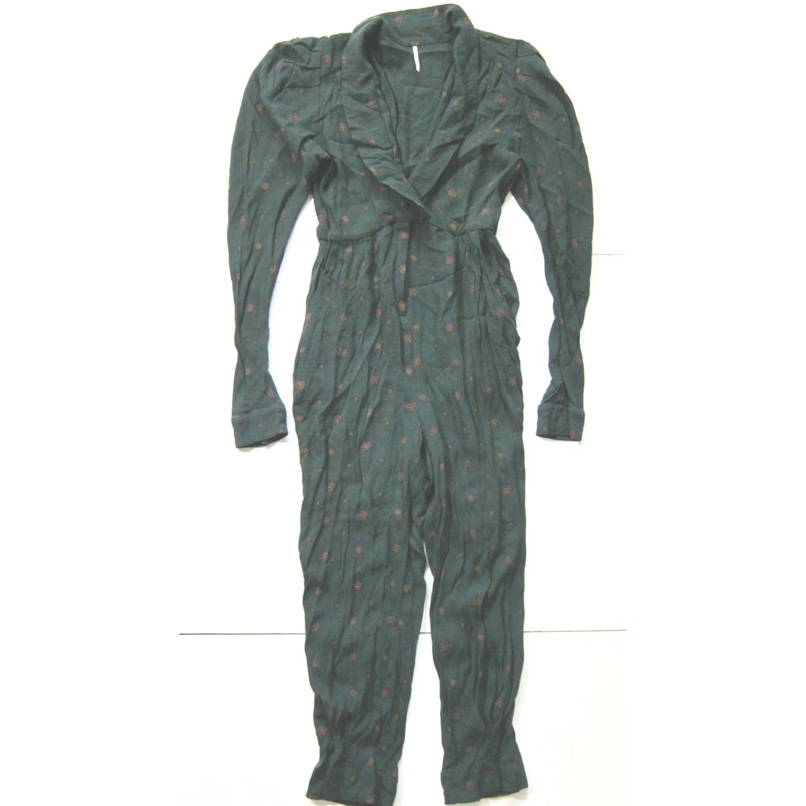 Free People Free People Green Paisley 100% Rayon Long Sleeve Pocket Romper Women S Size S / US 4 / IT 40 - 8 Thumbnail