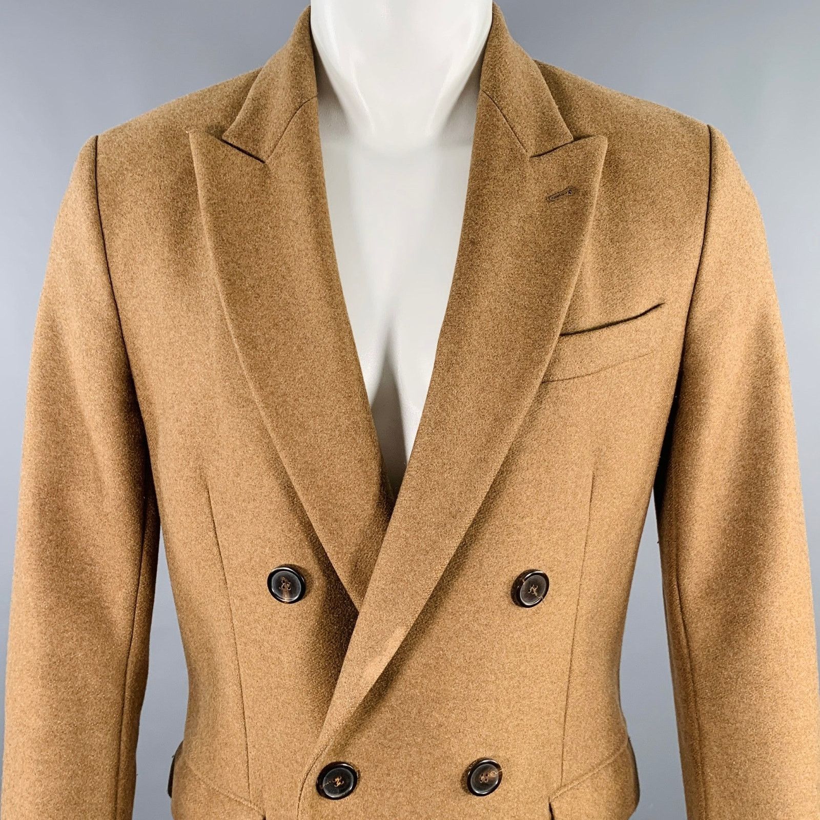 AMI AMI Size 36 Camel Wool Blend Double Breasted Coat Size US S / EU 44-46 / 1 - 2 Thumbnail