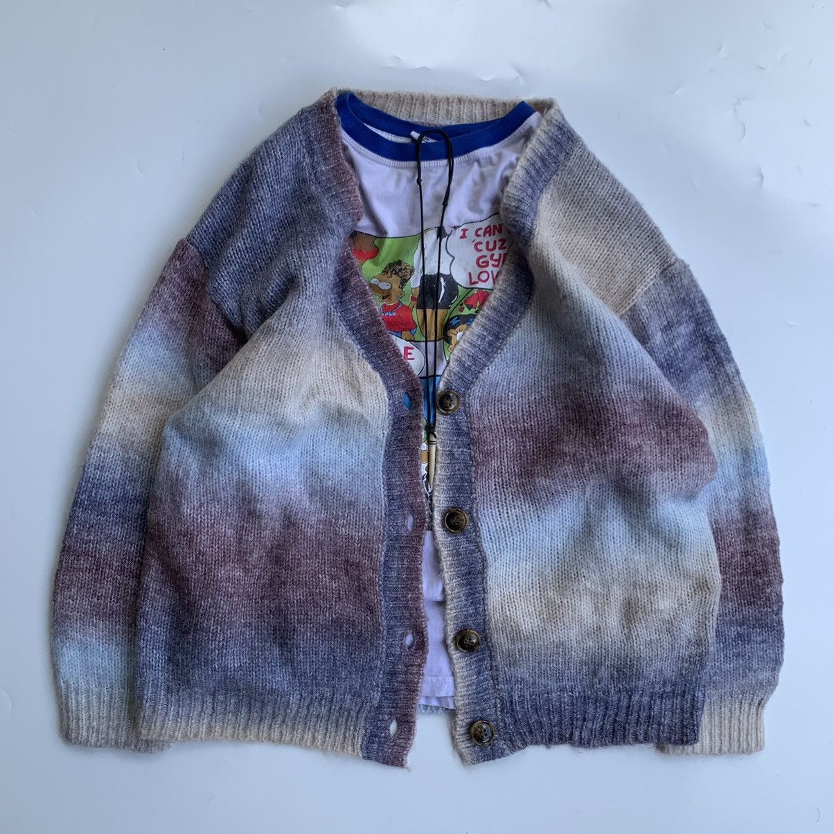 Designer Knitwear cardigan vintage fuzzy mohair wool by Sureve Size US XL / EU 56 / 4 - 1 Thumbnail