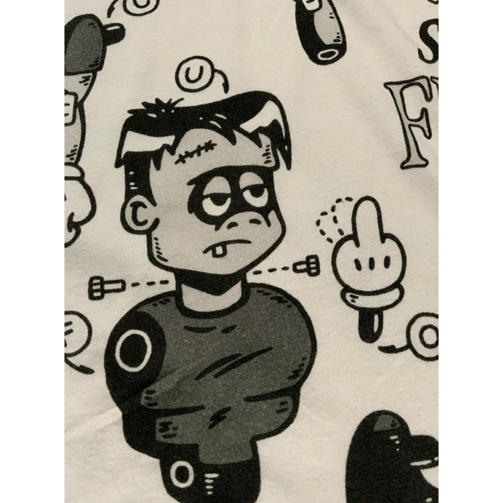 Vintage VINTAGE Lost In Los Angeles Frankenstein Still Figuring It Out Graphic S/S T-Shirt XL Mens White 50 Chest 30 Shoulder to Hem Size US XL / EU 56 / 4 - 7 Thumbnail