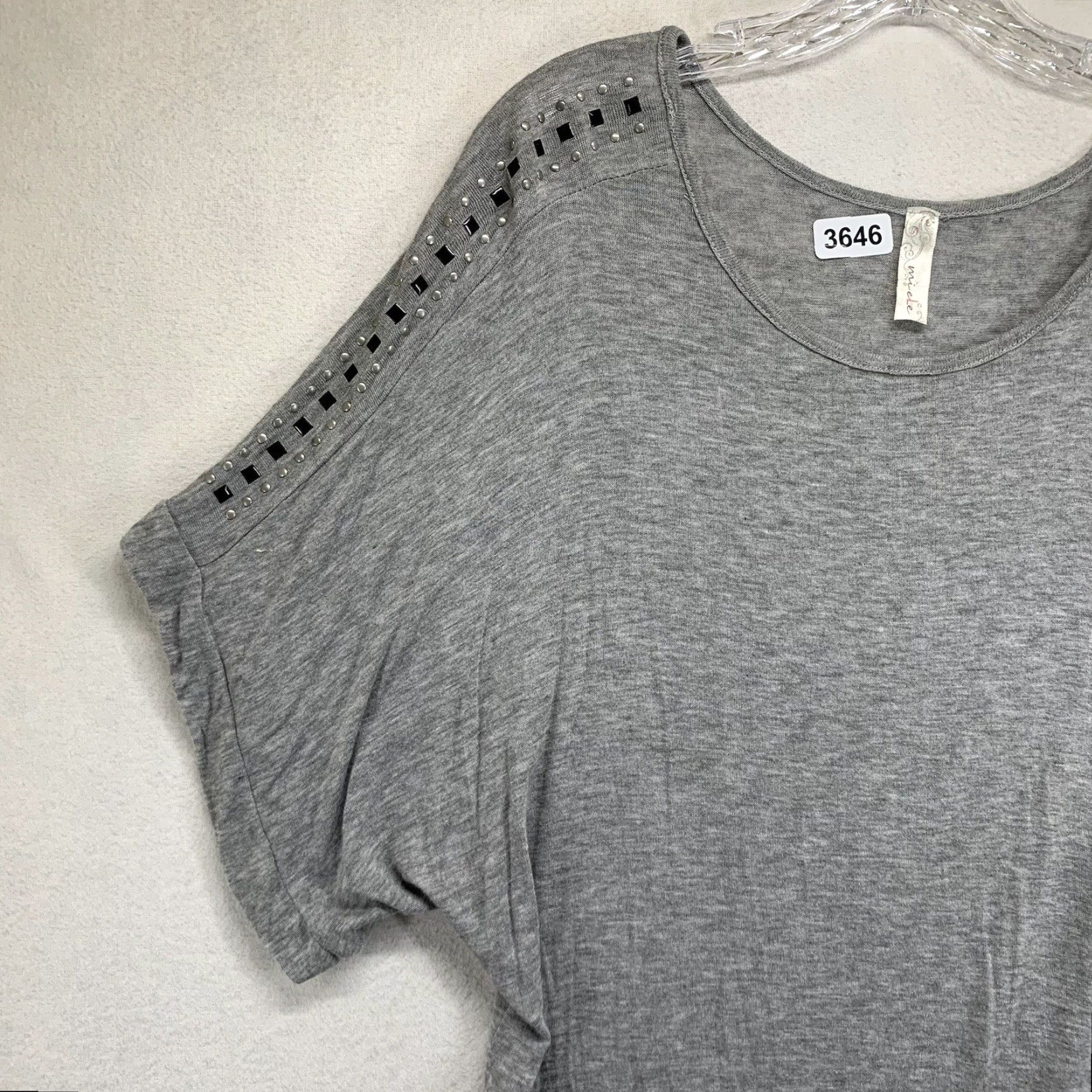Vintage La Miel Blouse Gray Studded Sleeve Women’s Large Regular Nylon? No, reneed. Size L / US 10 / IT 46 - 6 Thumbnail