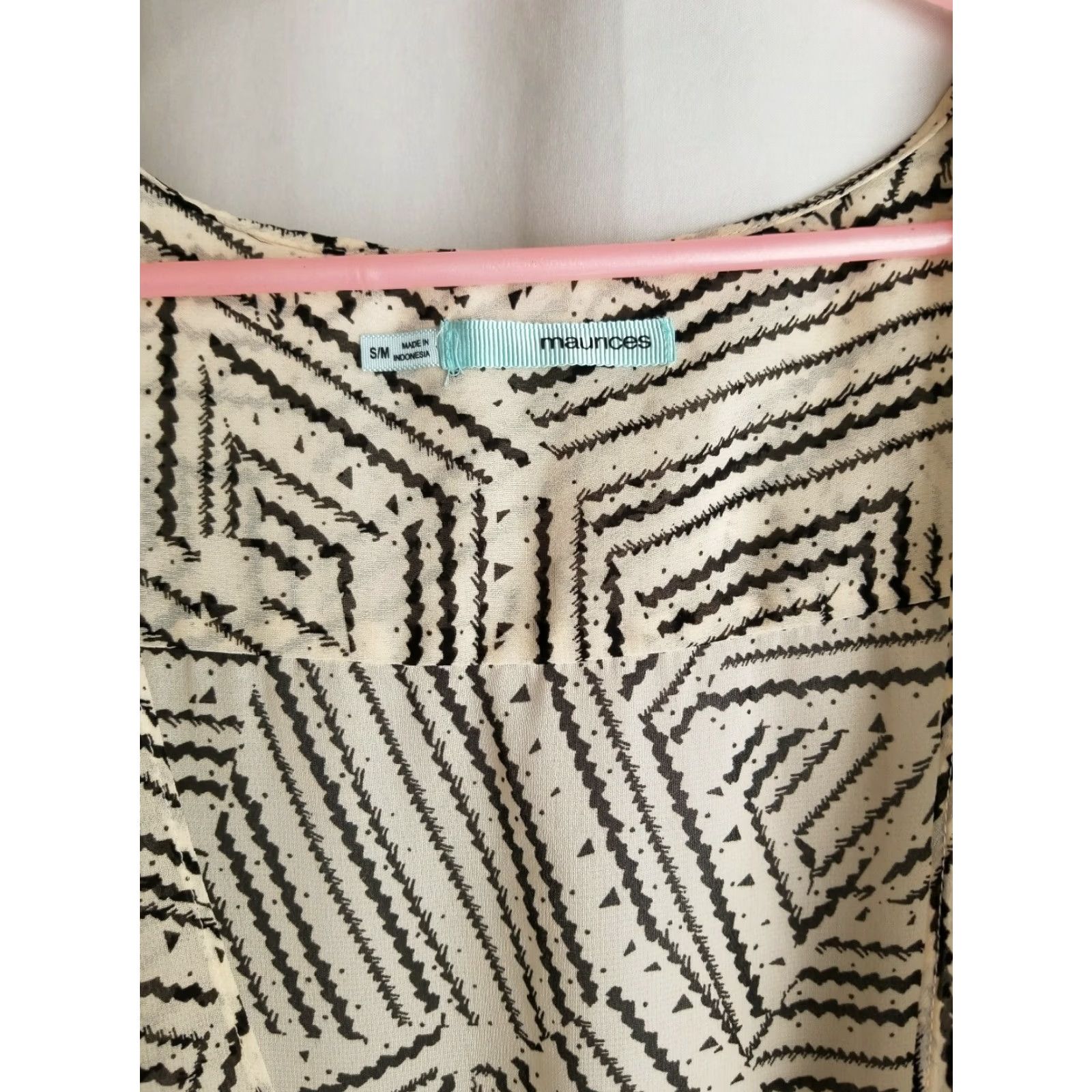 Vintage Maurices Shrug Shirt Geometric S/M Long Boho Sheer Sleeveless Beige Black Womens Size S / US 4 / IT 40 - 5 Thumbnail