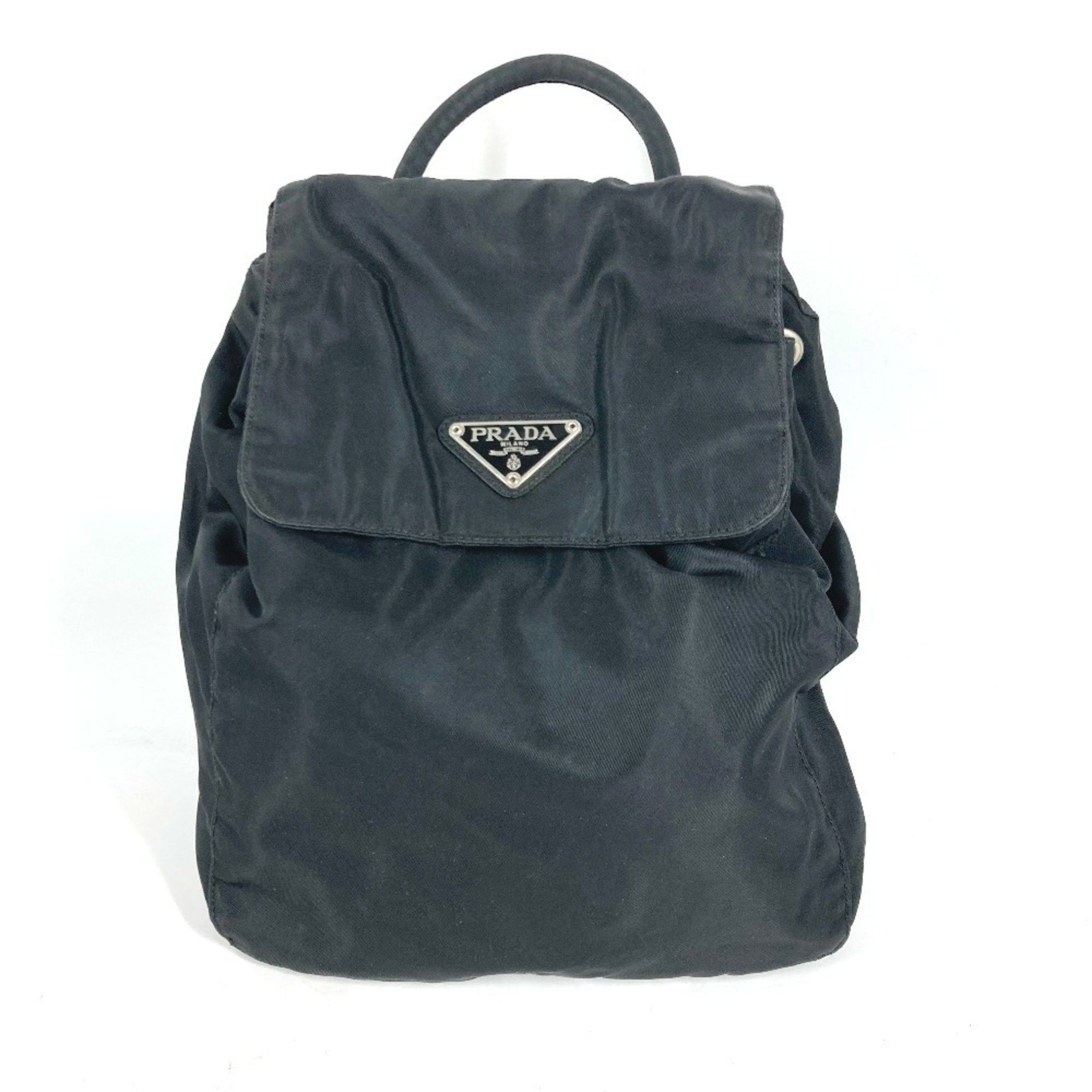 Prada Prada Triangle Plate Backpack Black Nylon Women