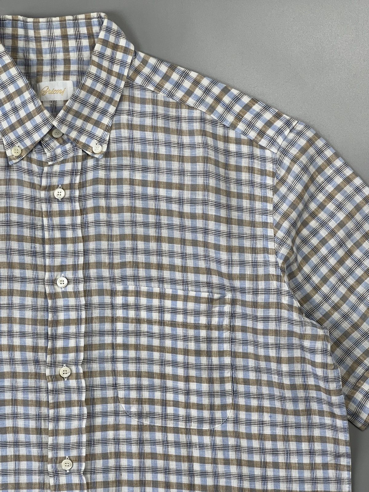 Brioni Brioni Short Sleeve Linen Tartan Shirt (Y0543) Size US XL / EU 56 / 4 - 2 Thumbnail