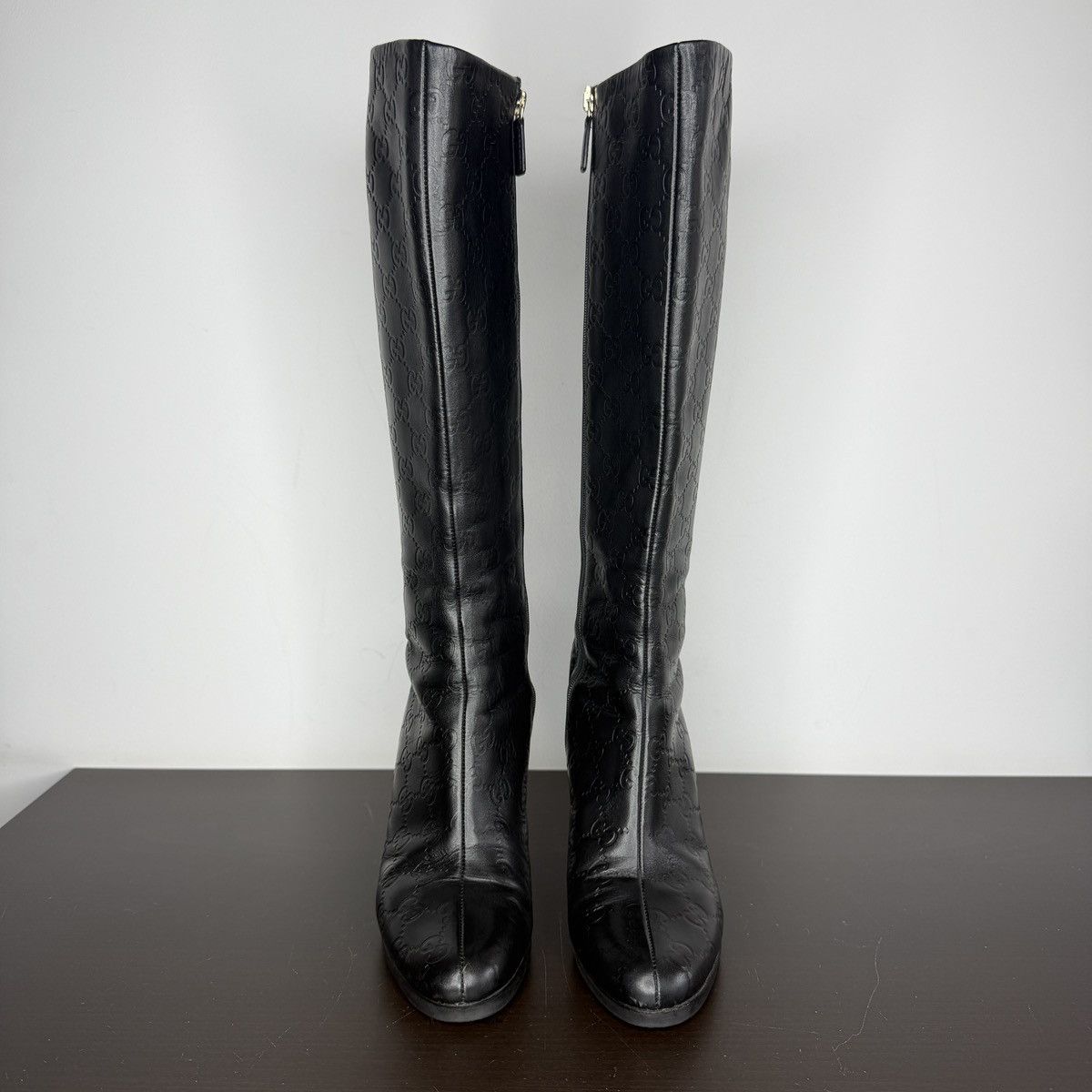 Gucci Gucci Monogram GG Black Leather High Hills Boots Y2K Size US 8 / IT 38 - 2 Thumbnail