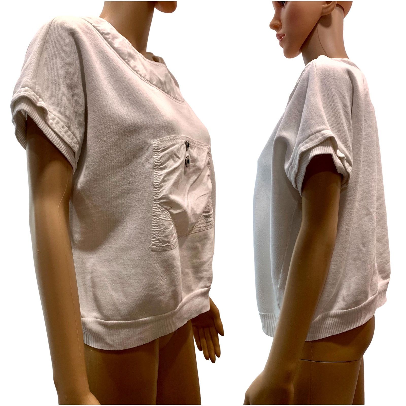 Vintage 80s Boxy Oversized White Crop Sweatshirt | Cotton M Size M / US 6-8 / IT 42-44 - 7 Thumbnail