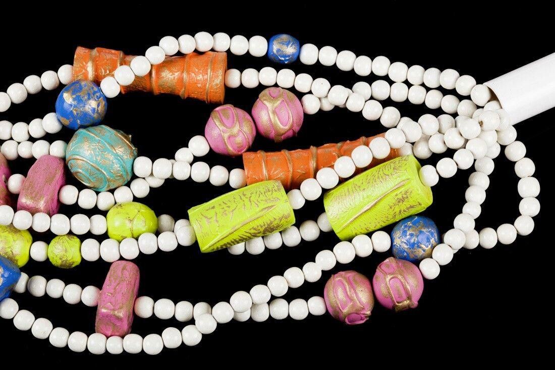 Designer Painted Wood Bead Torsade Necklace Size ONE SIZE - 3 Thumbnail