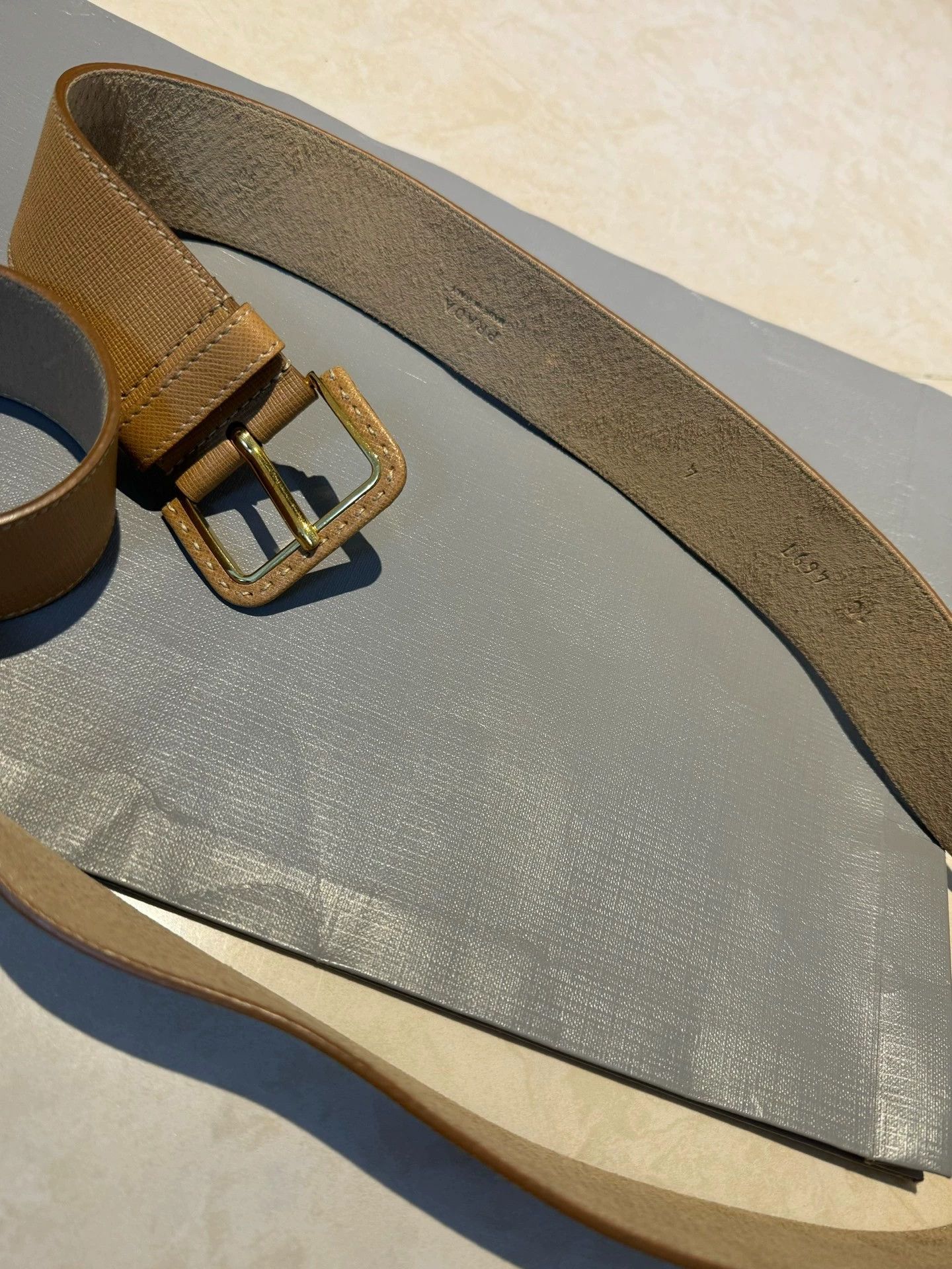 Prada Prada Tan Crosshatch Suede Lining Belt Vintage Punk Unisex Size ONE SIZE - 5 Thumbnail
