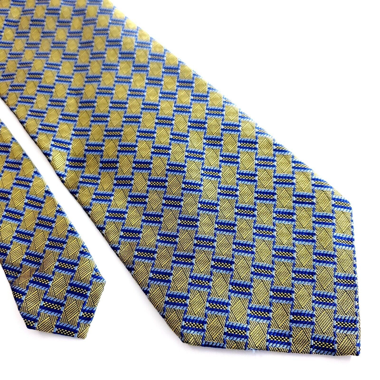 Jos. A. Bank Jos A Bank Blue Yellow Woven Geometric Long Silk Tie Size ONE SIZE - 1 Thumbnail