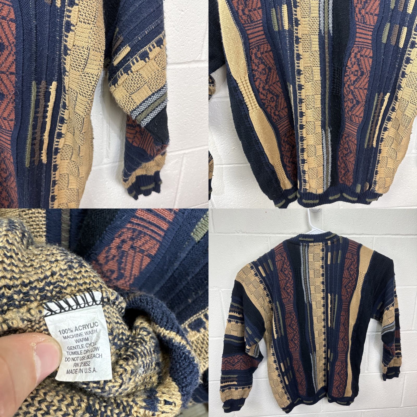 Coogi Vintage Protege 3D Coogi Style Knit Crewneck Sweater Men XL Blue Tan Pullover Size US XL / EU 56 / 4 - 8 Thumbnail