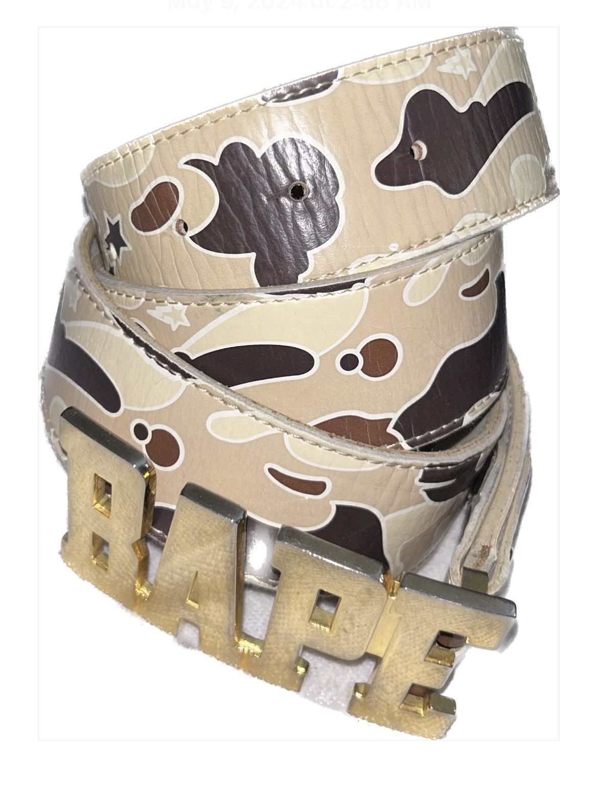 image of Apex 1 A Gold Buckle Bape Leather Belt, Men's (Size 40)