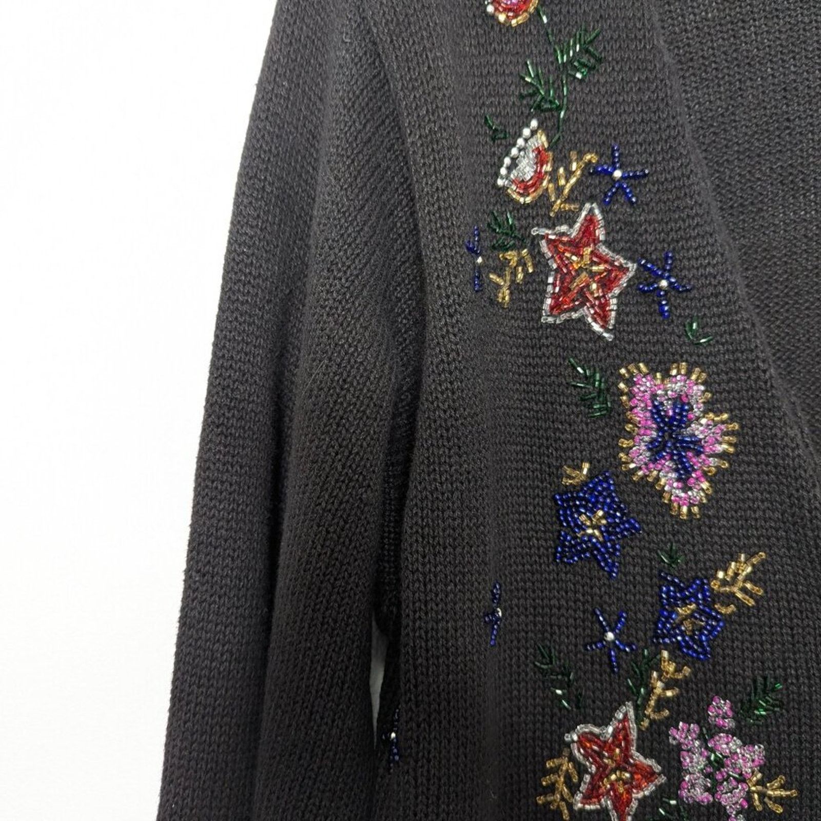 Vintage Vintage Black V-Neck Long Sleeve Floral Beaded Cardigan Size S / US 4 / IT 40 - 10 Thumbnail