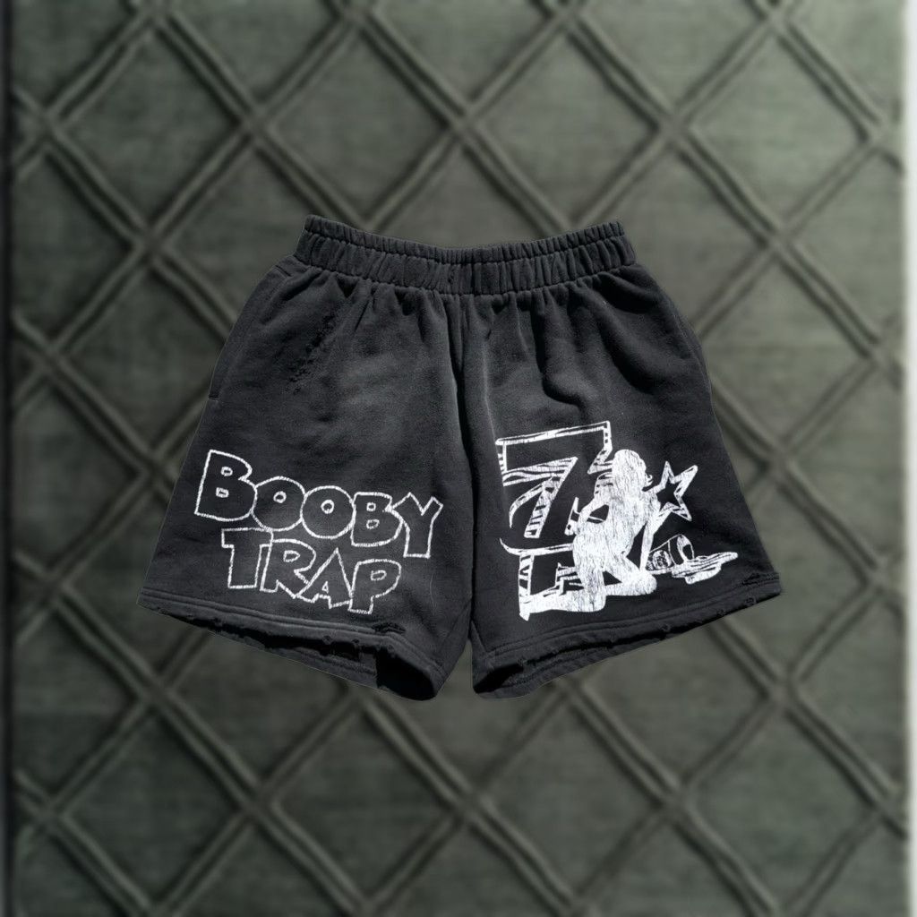 Vintage Triple Sevens x Booby Trap Shorts Black Size Medium Mens Athletic Activewear Regular M Size US 31 - 1 Thumbnail
