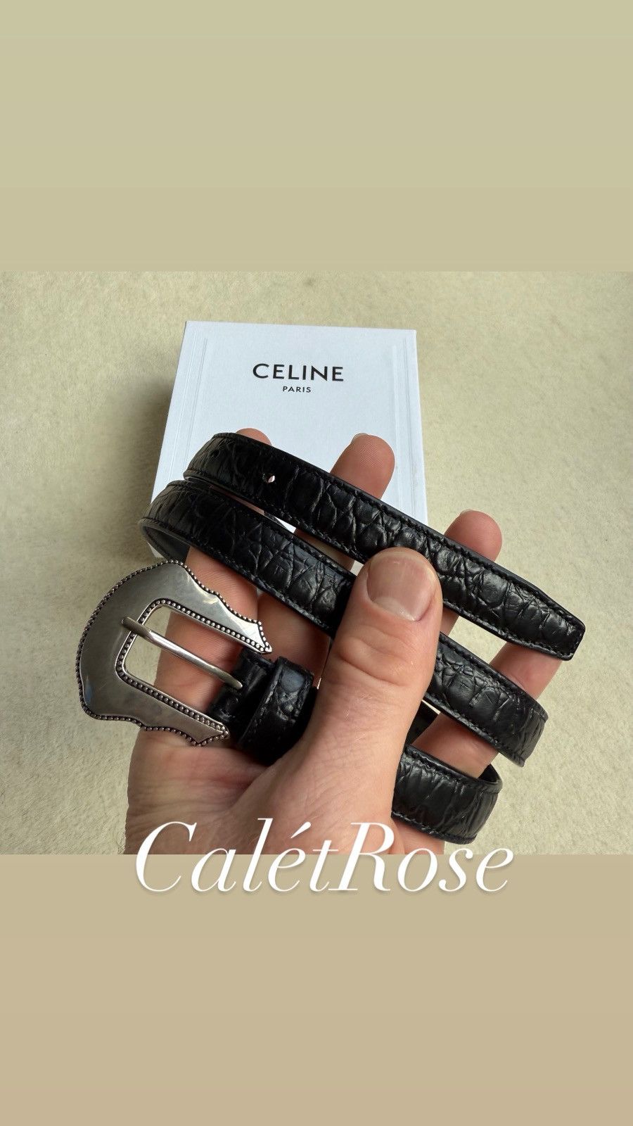 Celine FW23 Celine runway Western gator print black leather belt Size 28 - 1 Thumbnail